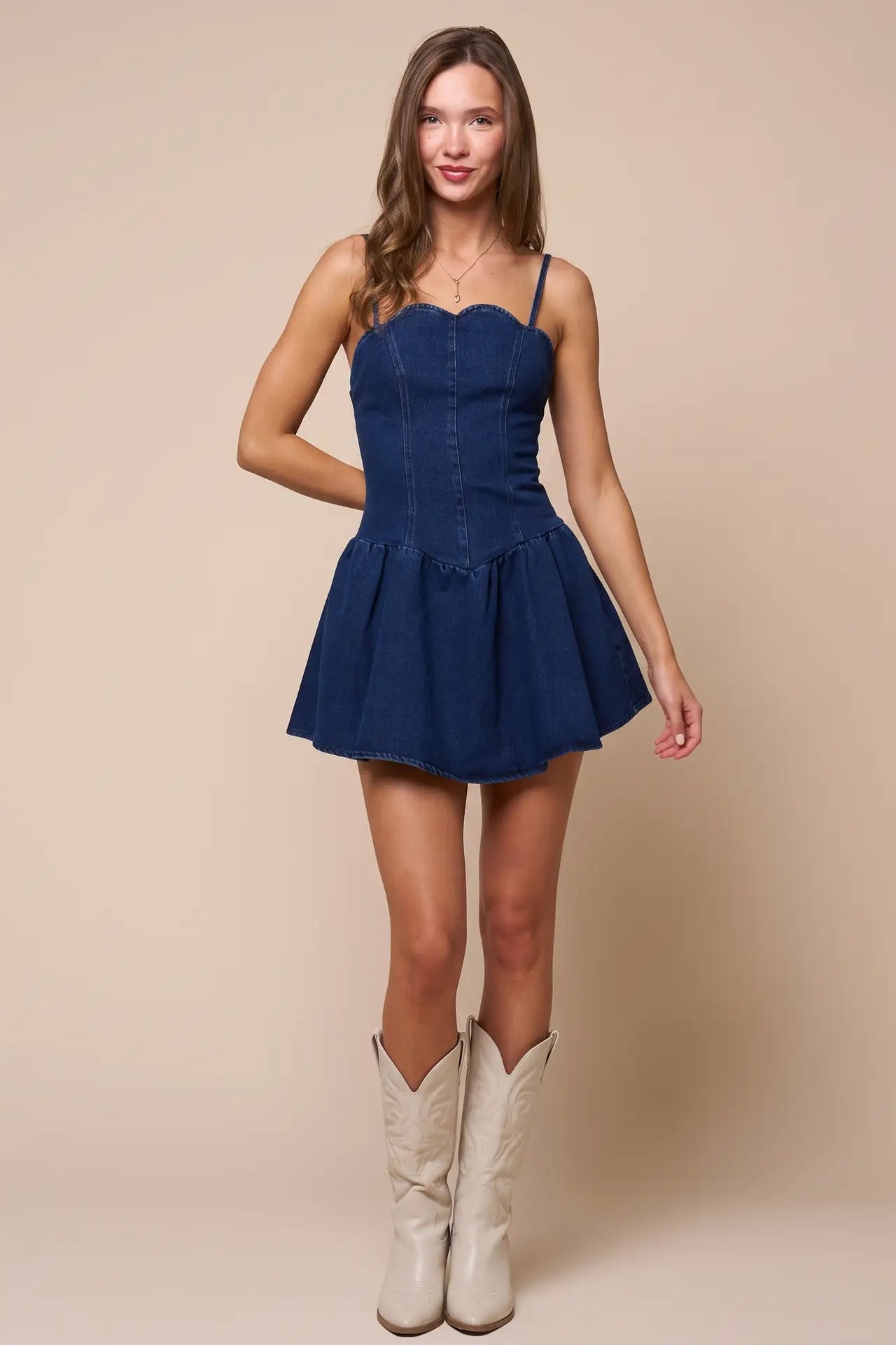 Denim Scalloped Dress