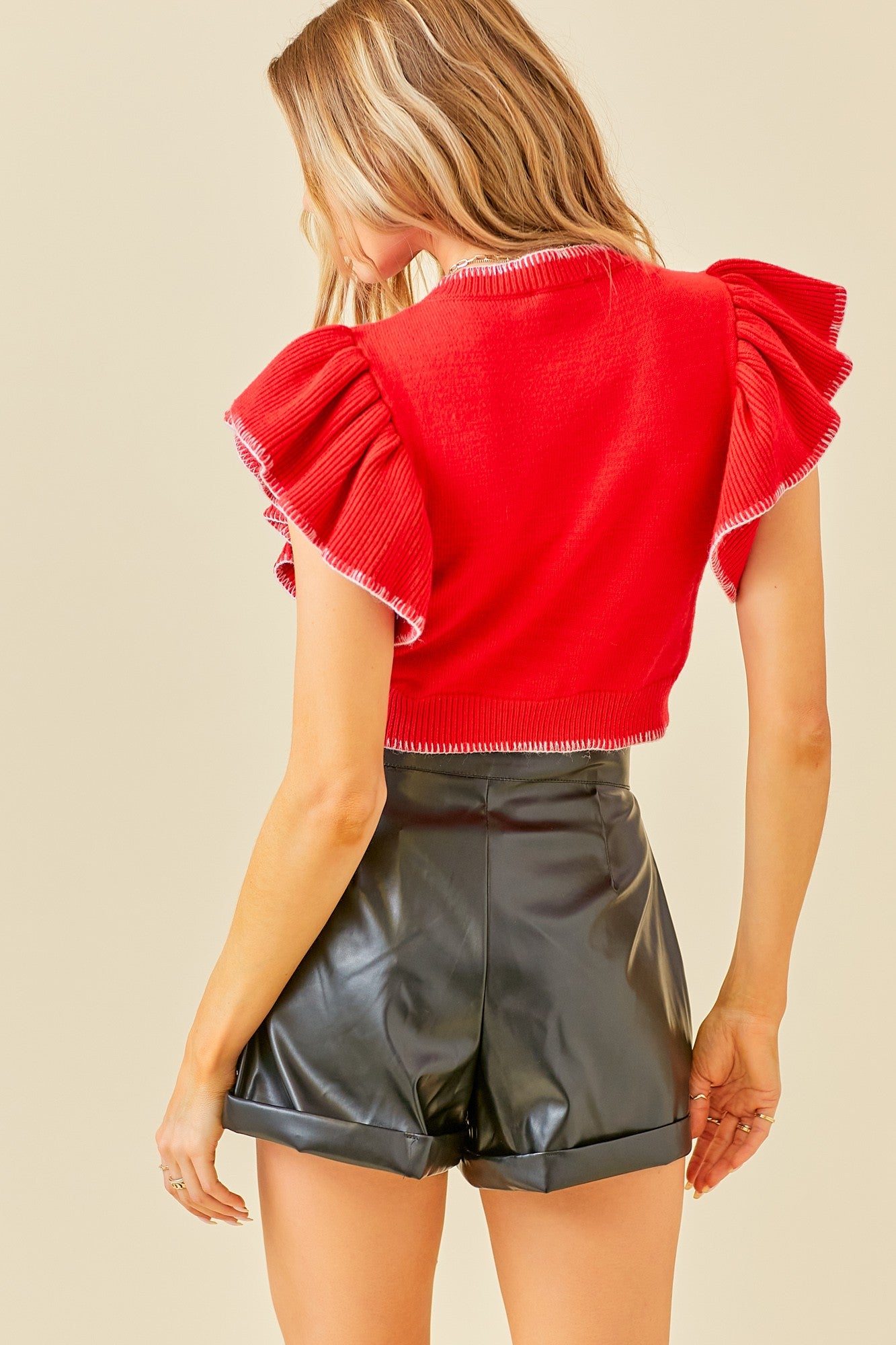 Red Ruffle Cropped Sweater