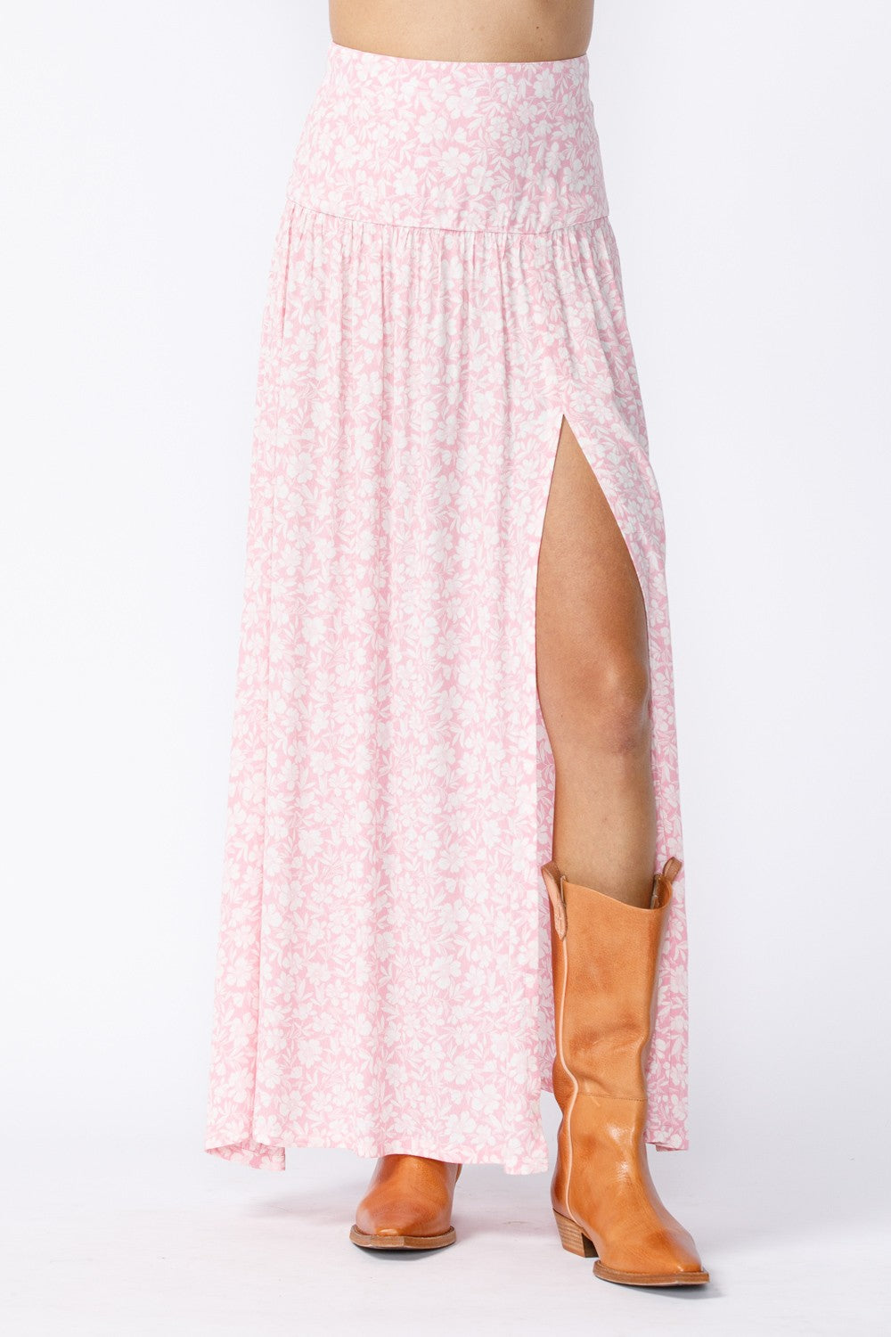 Pink Floral One Side Slit Maxi Skirt (add matching top)
