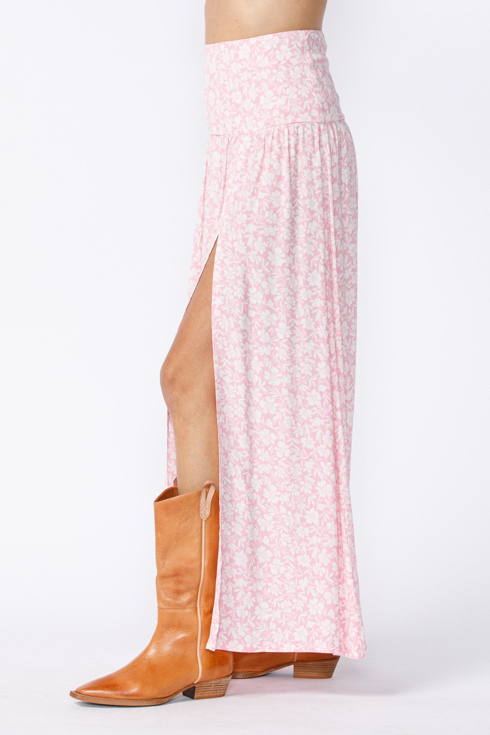 Pink Floral One Side Slit Maxi Skirt (add matching top)