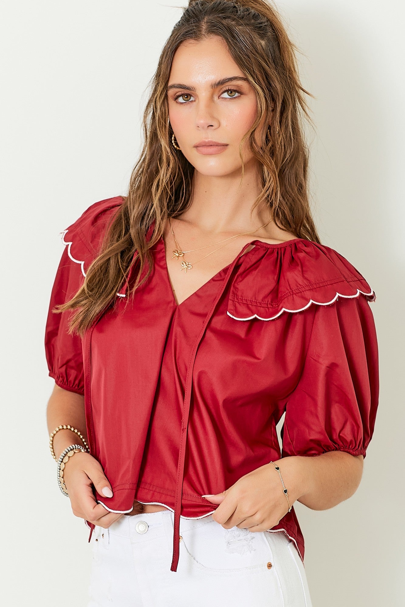 Burgandy Scallop Top