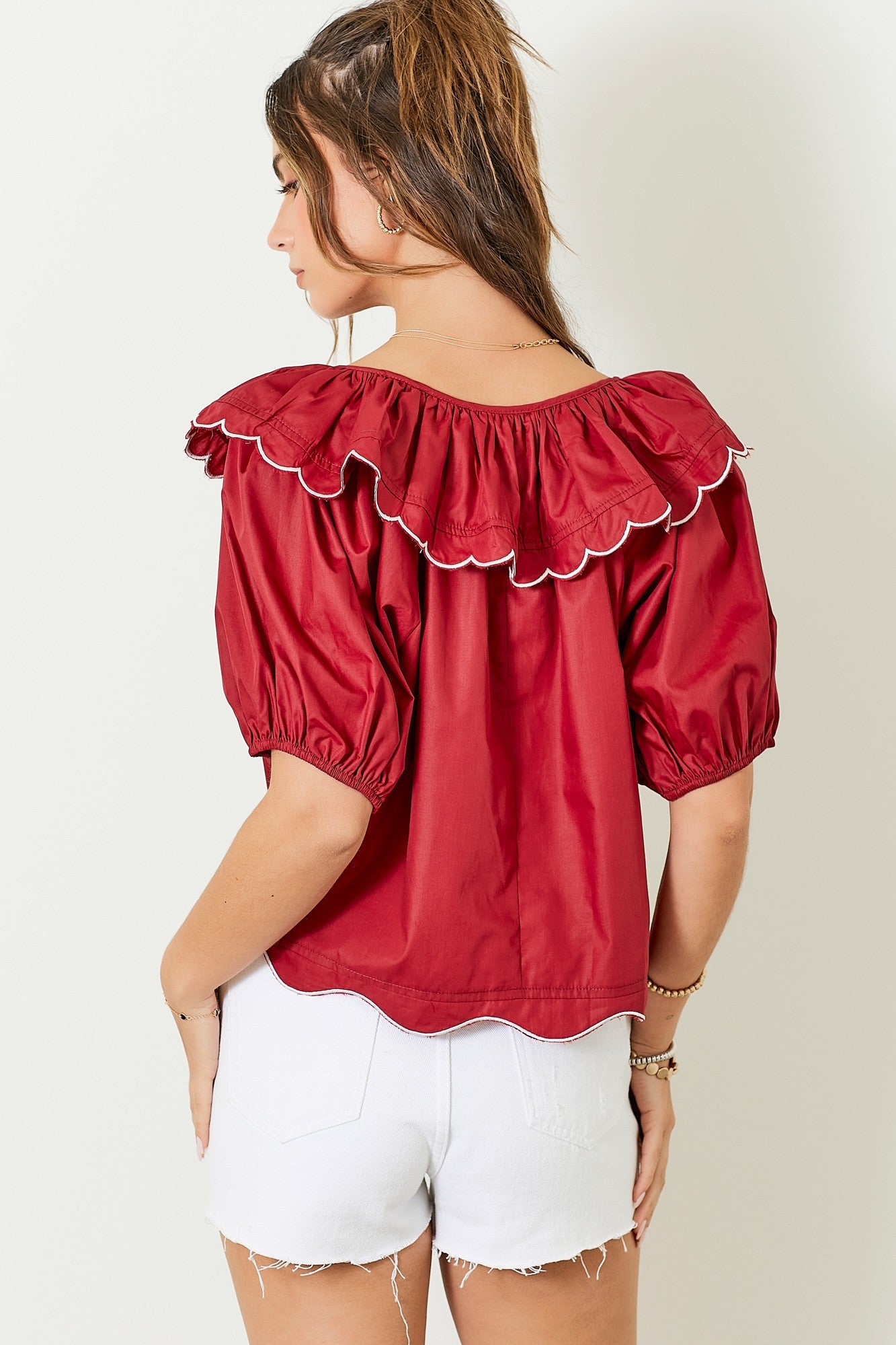Burgandy Scallop Top