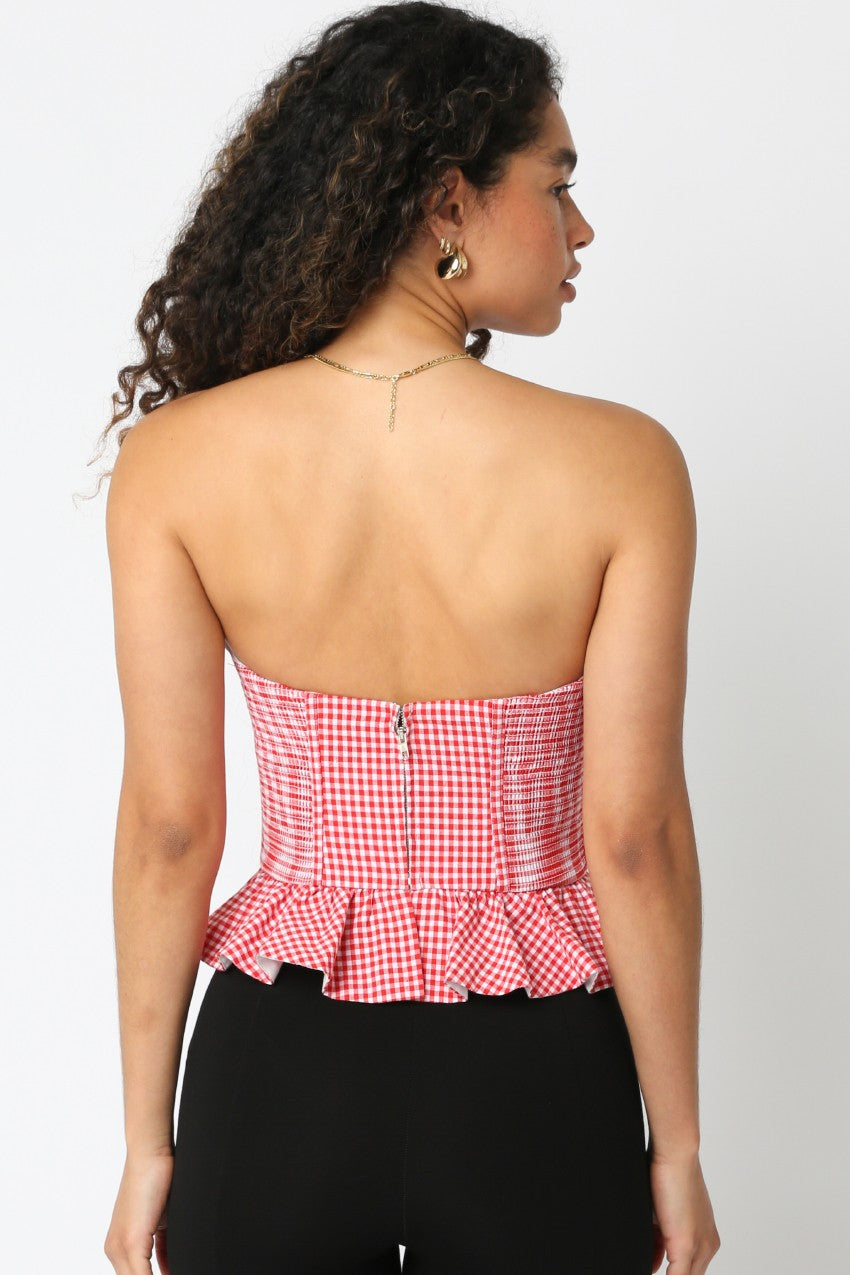 Red Check Bustier Top