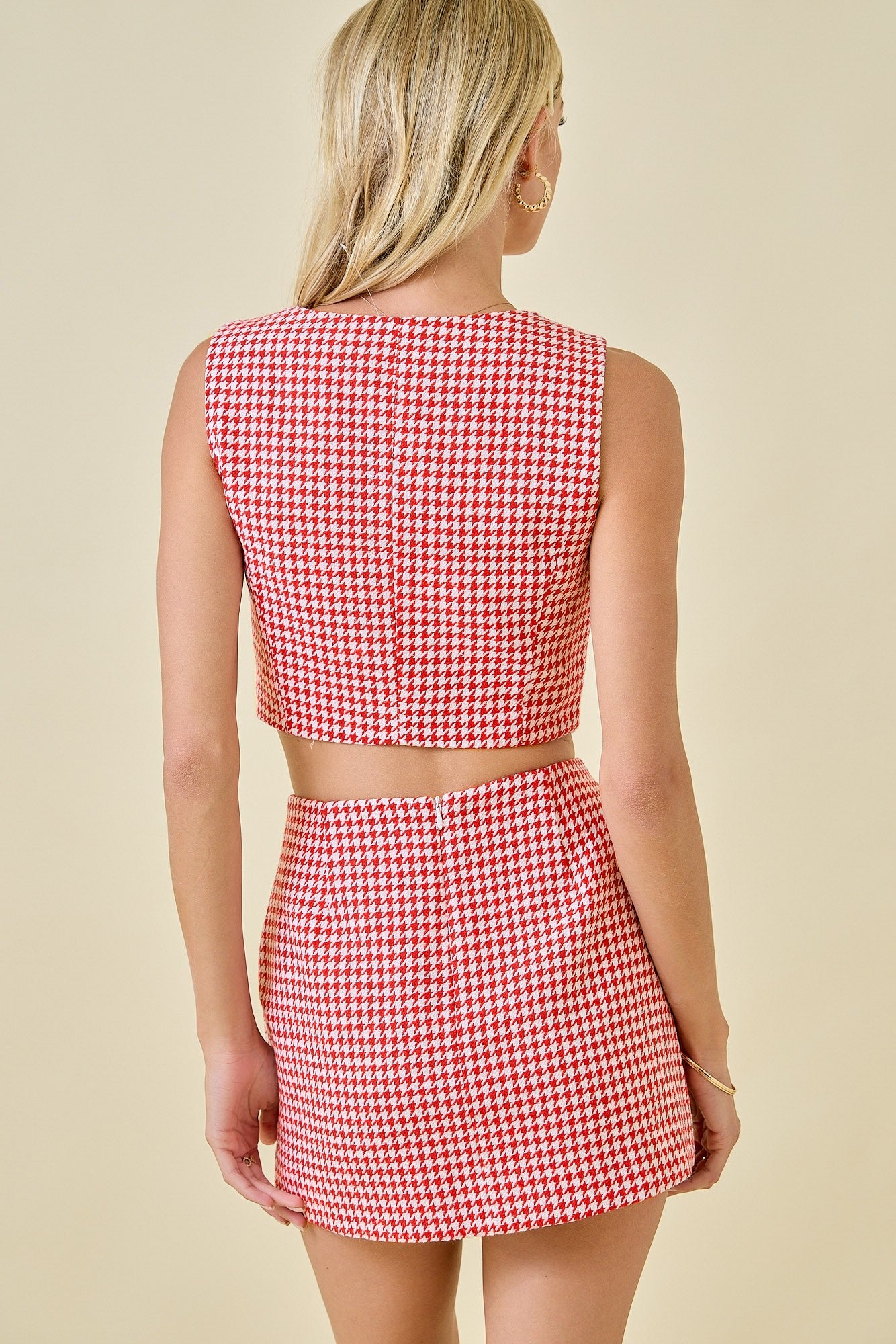 Red and White Houndstooth Vest