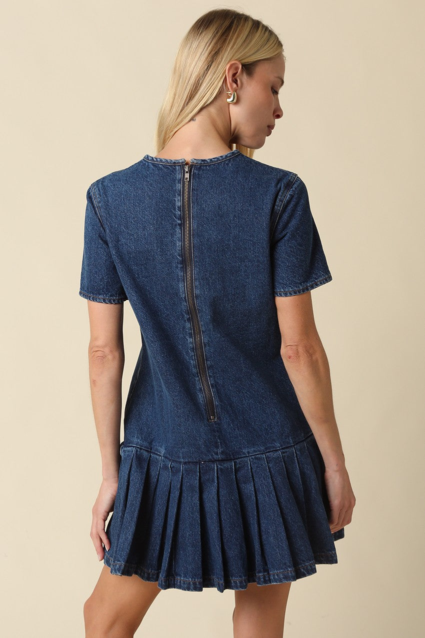 Shay Denim Pleated Mini Dress