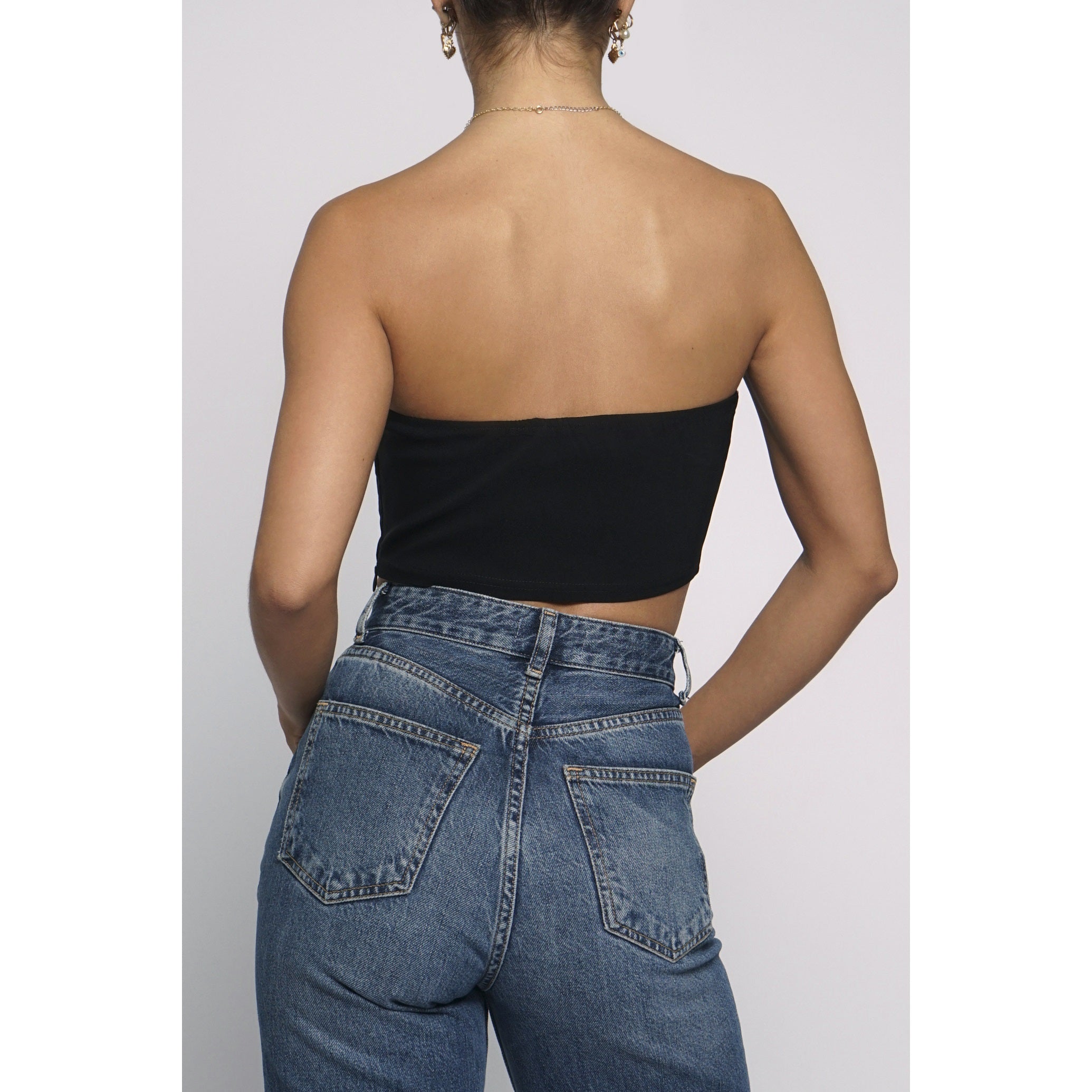 Black Bow Detail Strapless Top