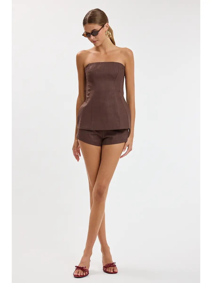 Brown Linen Deep Color Tube Top & Shorts