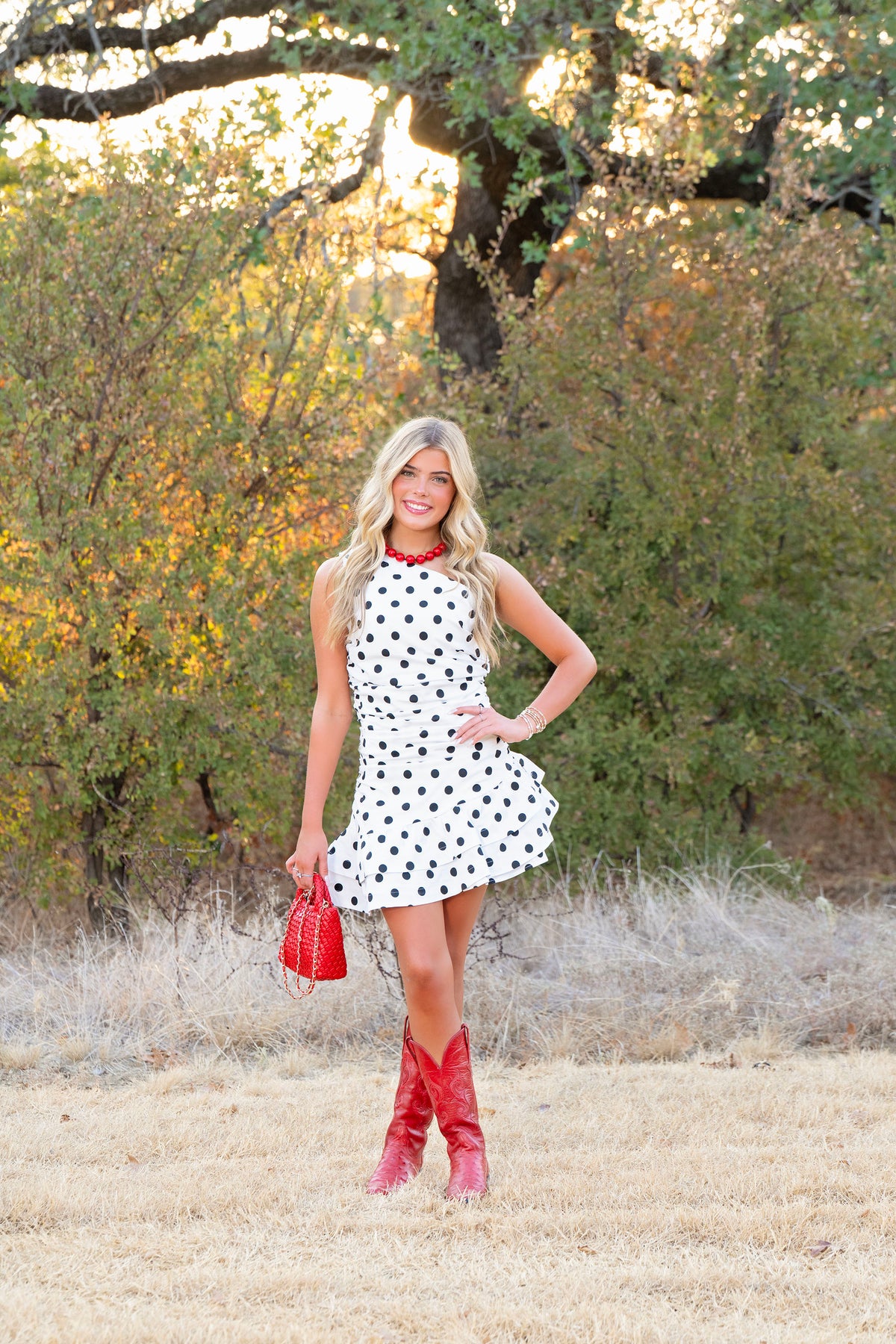 One Sholder Polka Dot Mini Dress