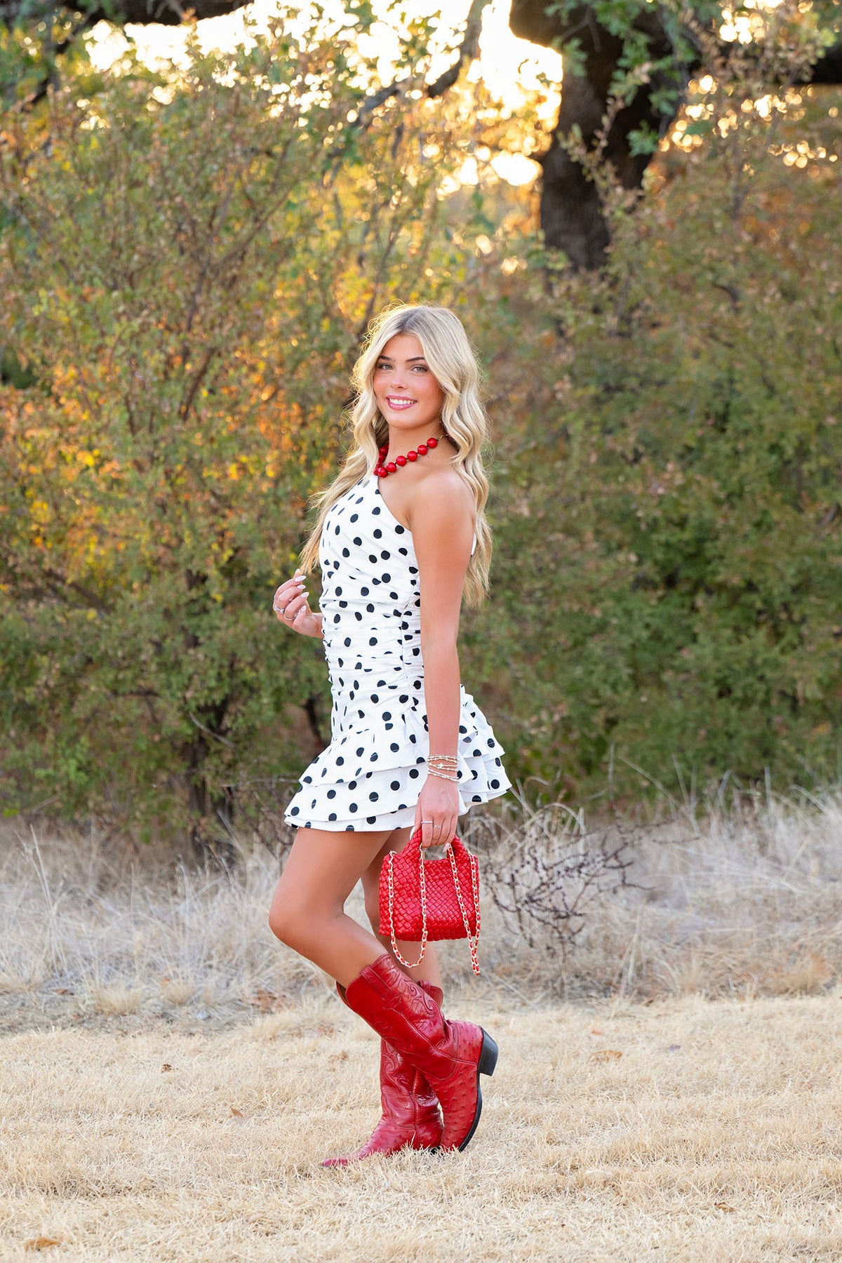 One Sholder Polka Dot Mini Dress