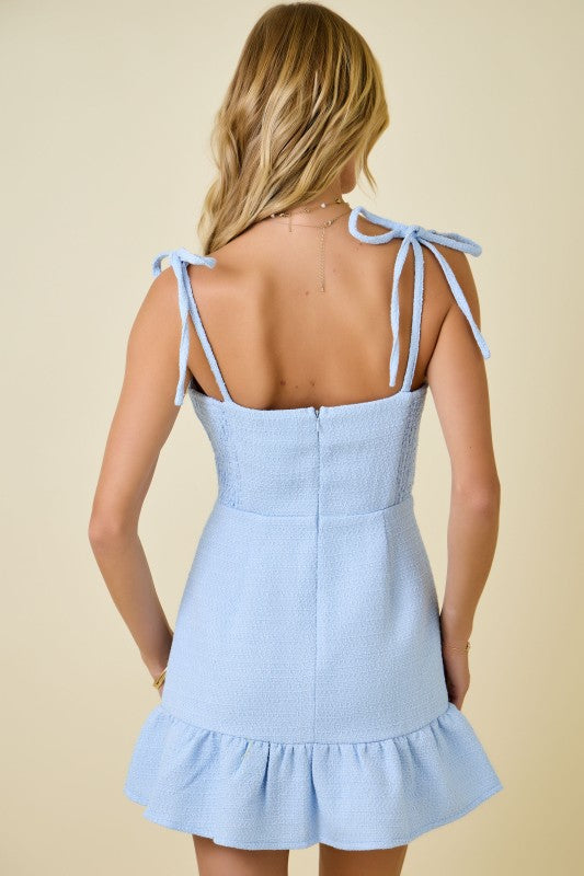 Blue Tweed Mini Dress
