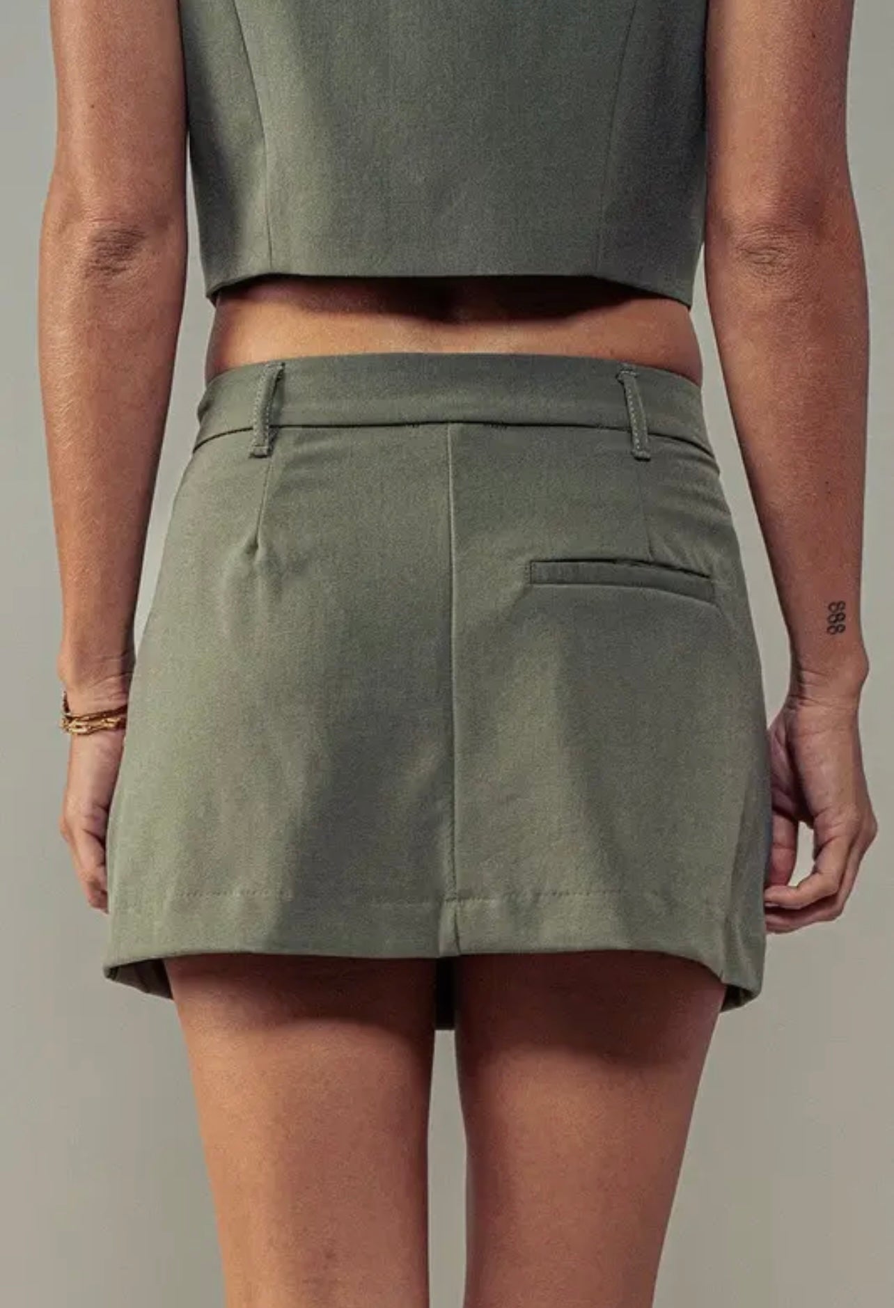 Olive Pleated Mini Skirt