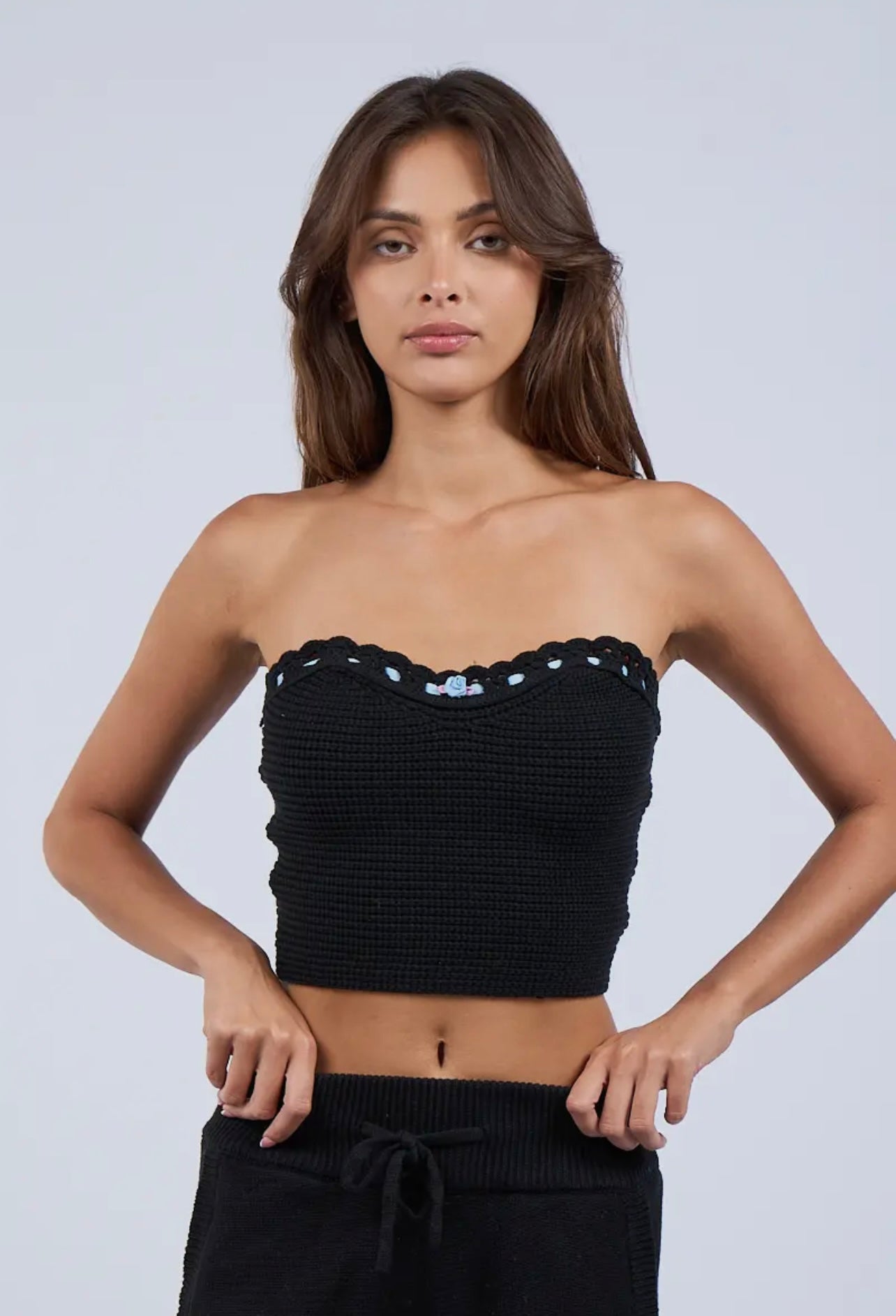 Black Tube Top 2/ Ribbon Ties