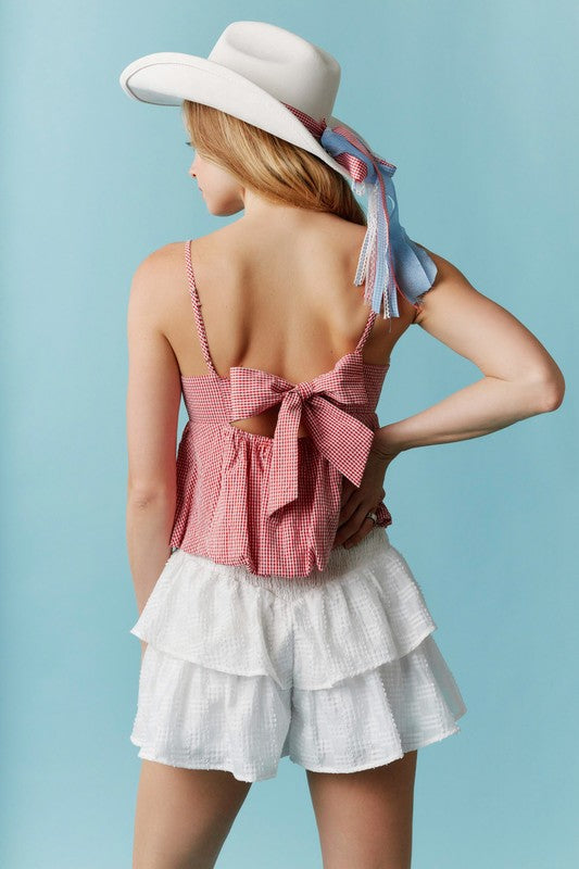 Red Sleeveless Back Tie Detail Bubble Hem Top
