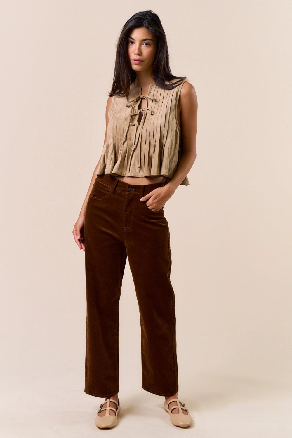 Sleeveless Suede Tie-Front Top