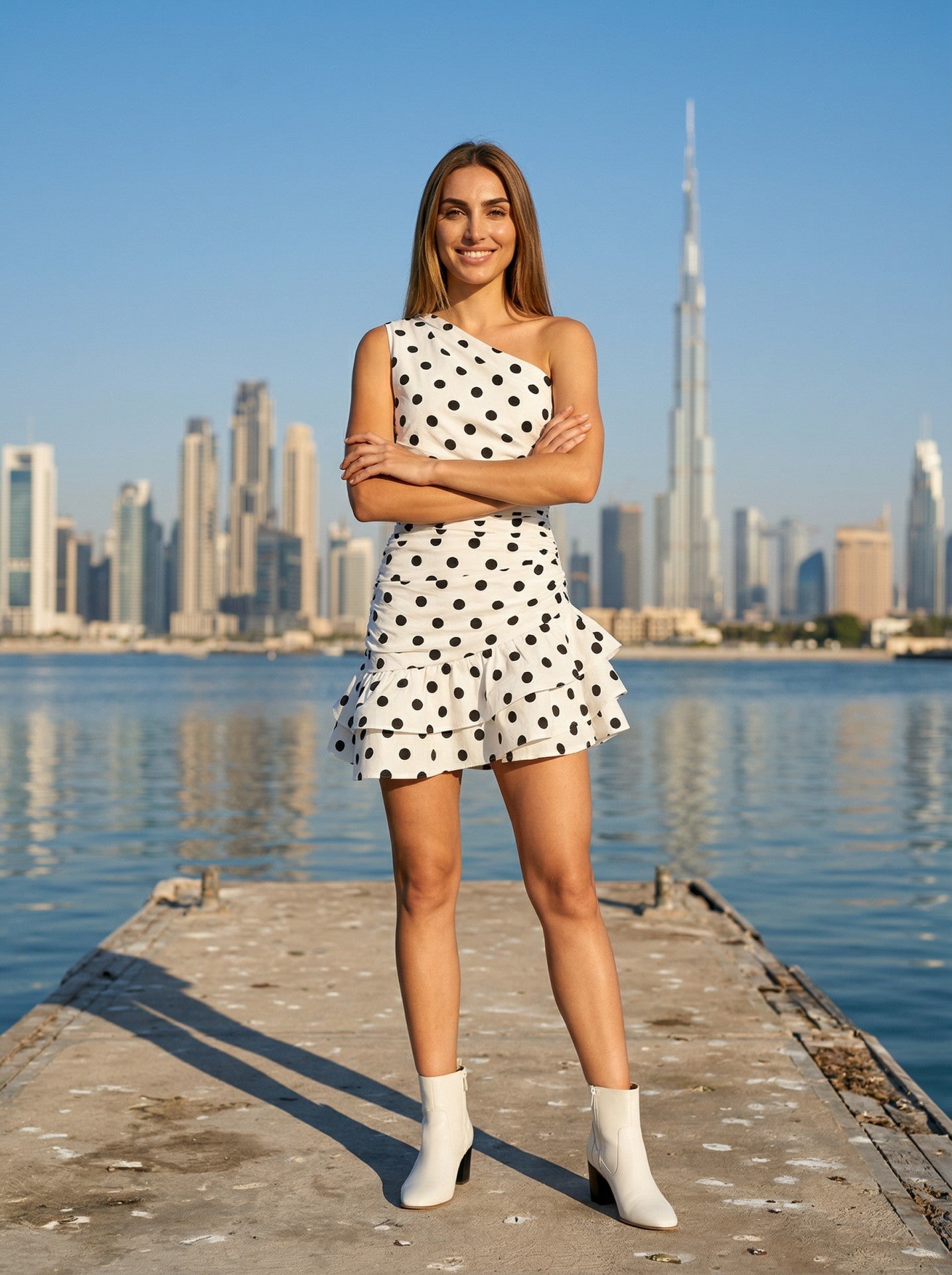 One Sholder Polka Dot Dress