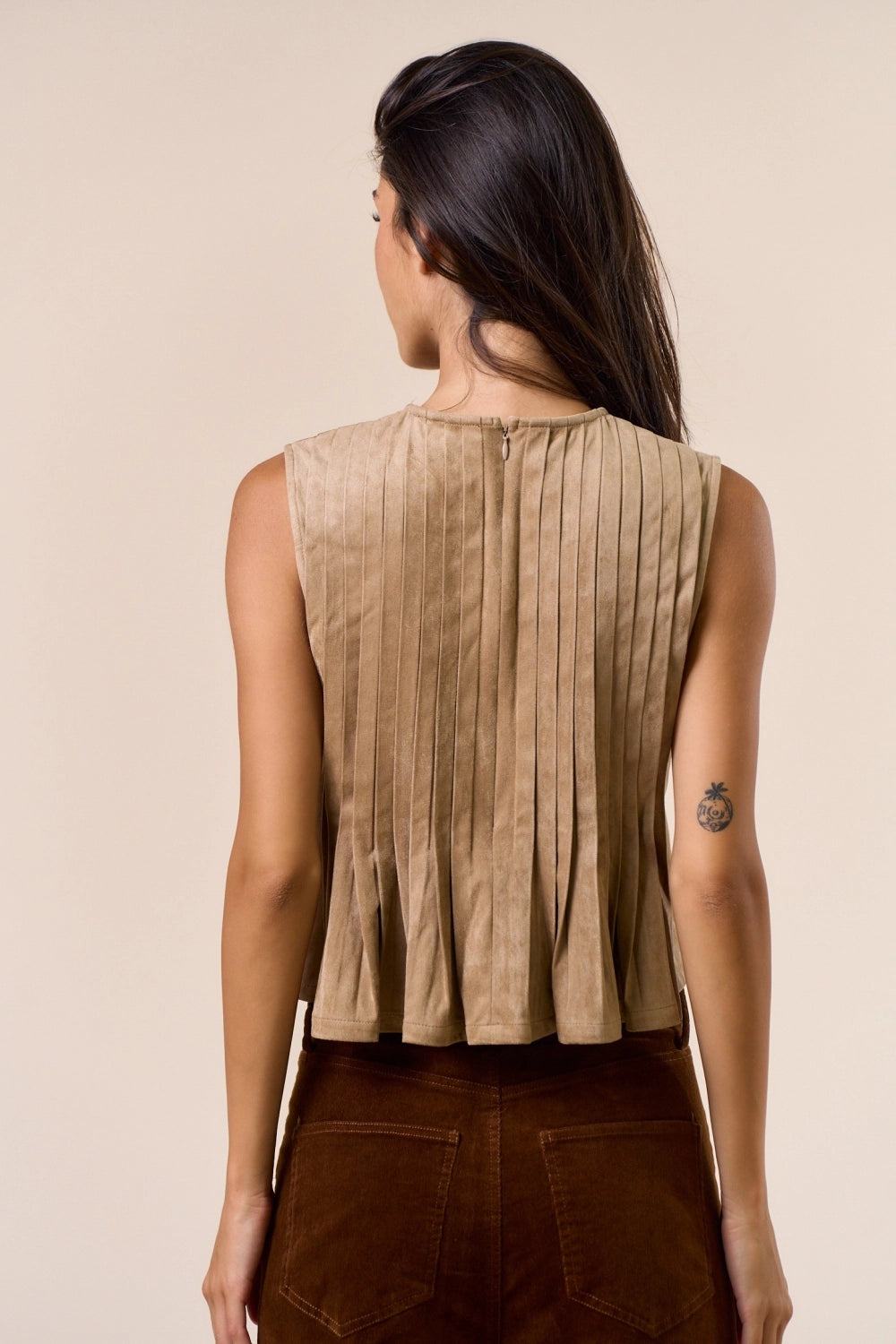 Sleeveless Suede Tie-Front Top