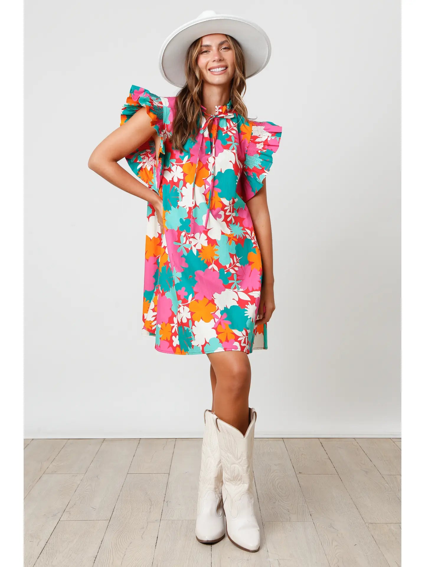 Poplin Floral Print Mini Dress