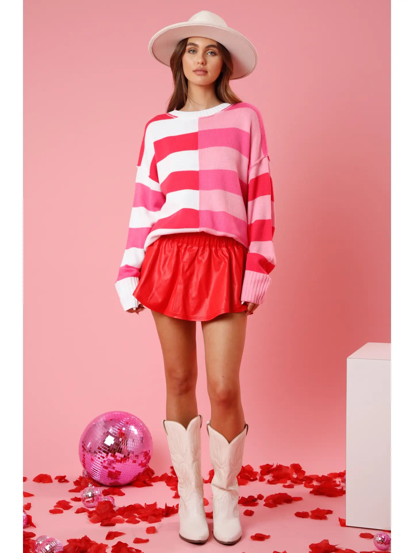 Red Faux Leather Skort