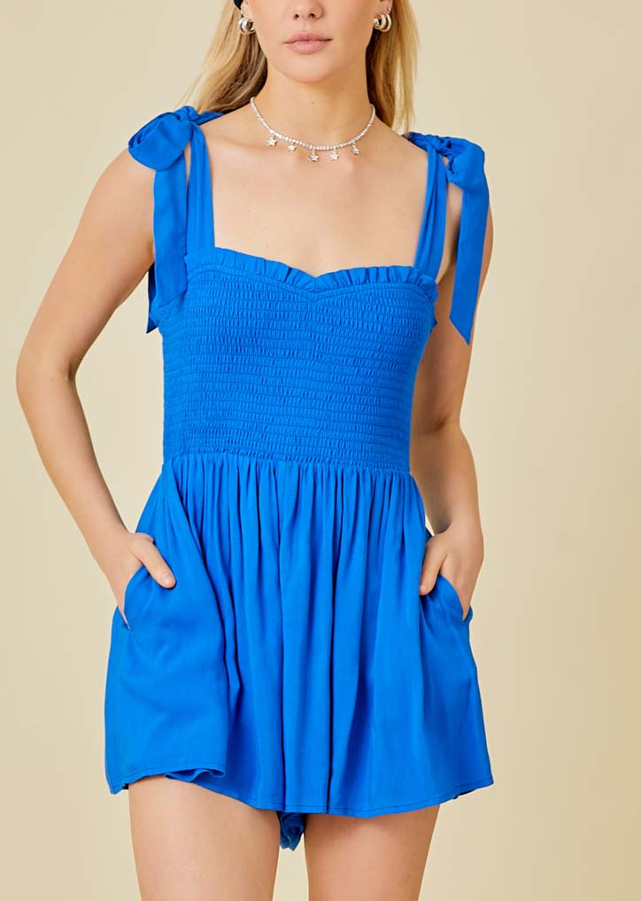 Blue Shoulder Tie Romper