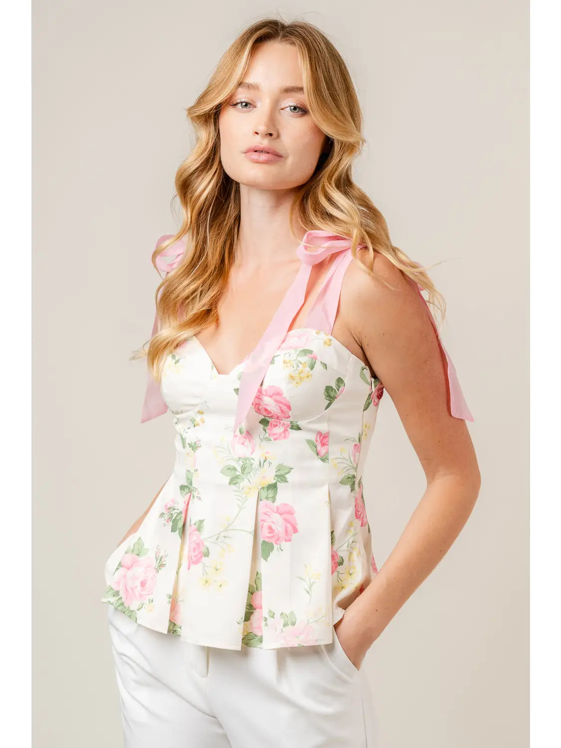 Coco Coquette Organza Bow Floral Pleated TOP