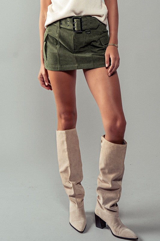 Olive Cord Mini Skirt