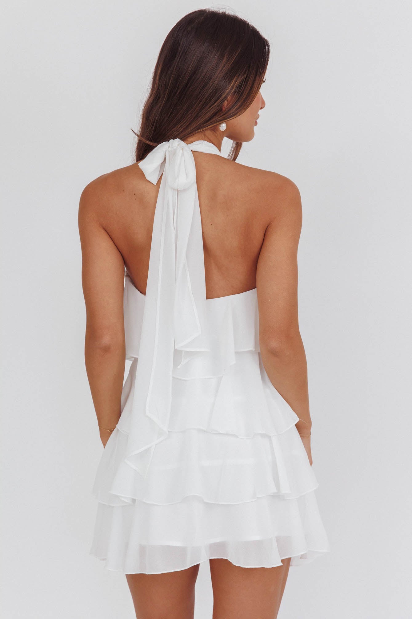 White Rosette Ruffle Mini Dress