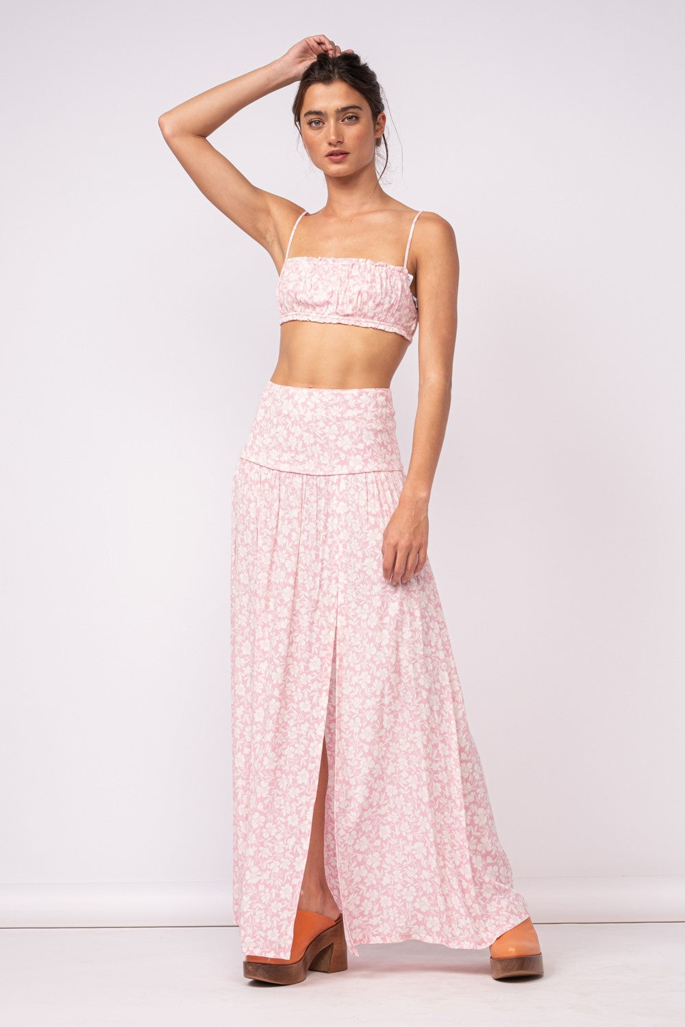 Pink Floral Sleeveless Crop Top