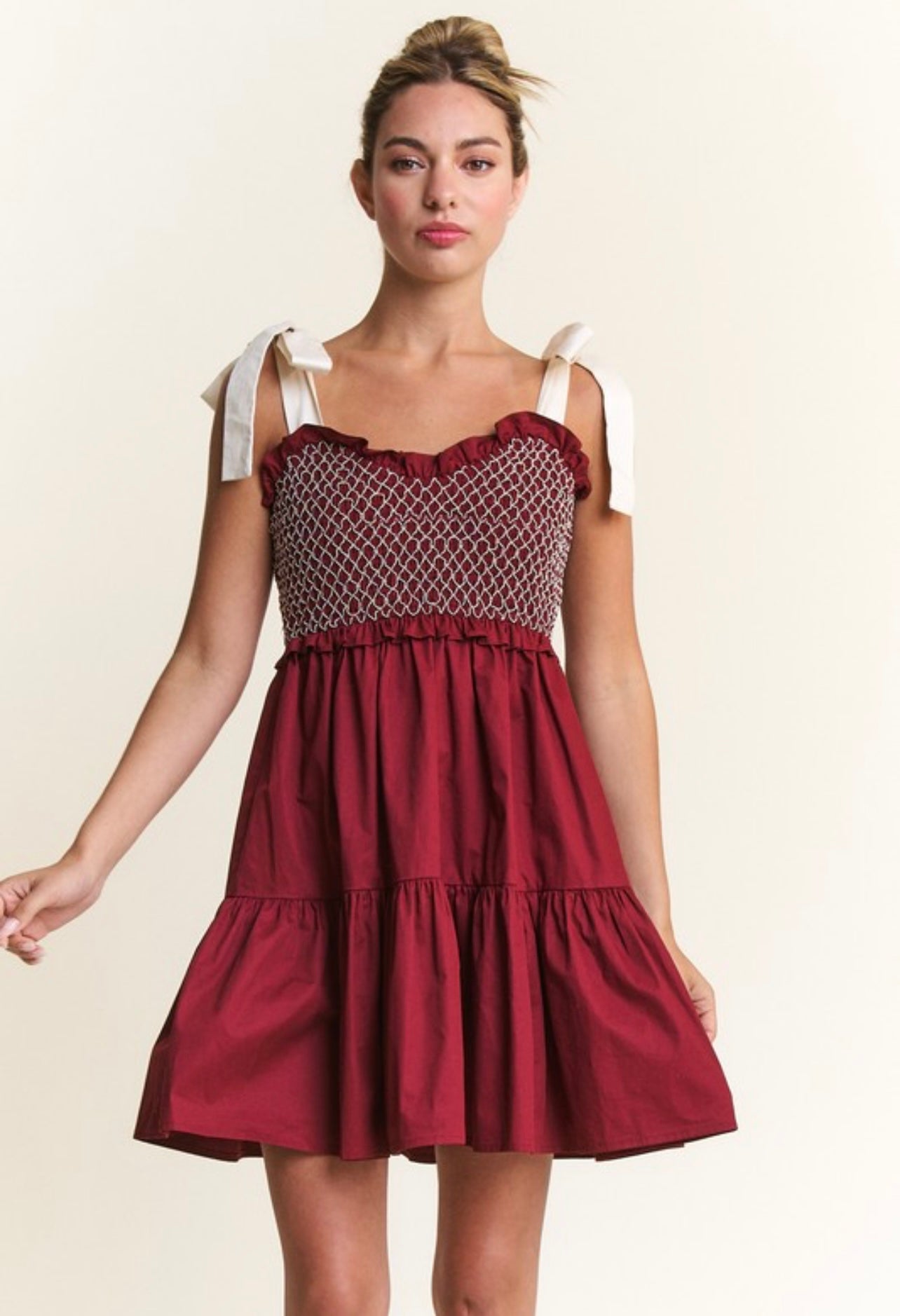 Maroon Smocked Mini Dress