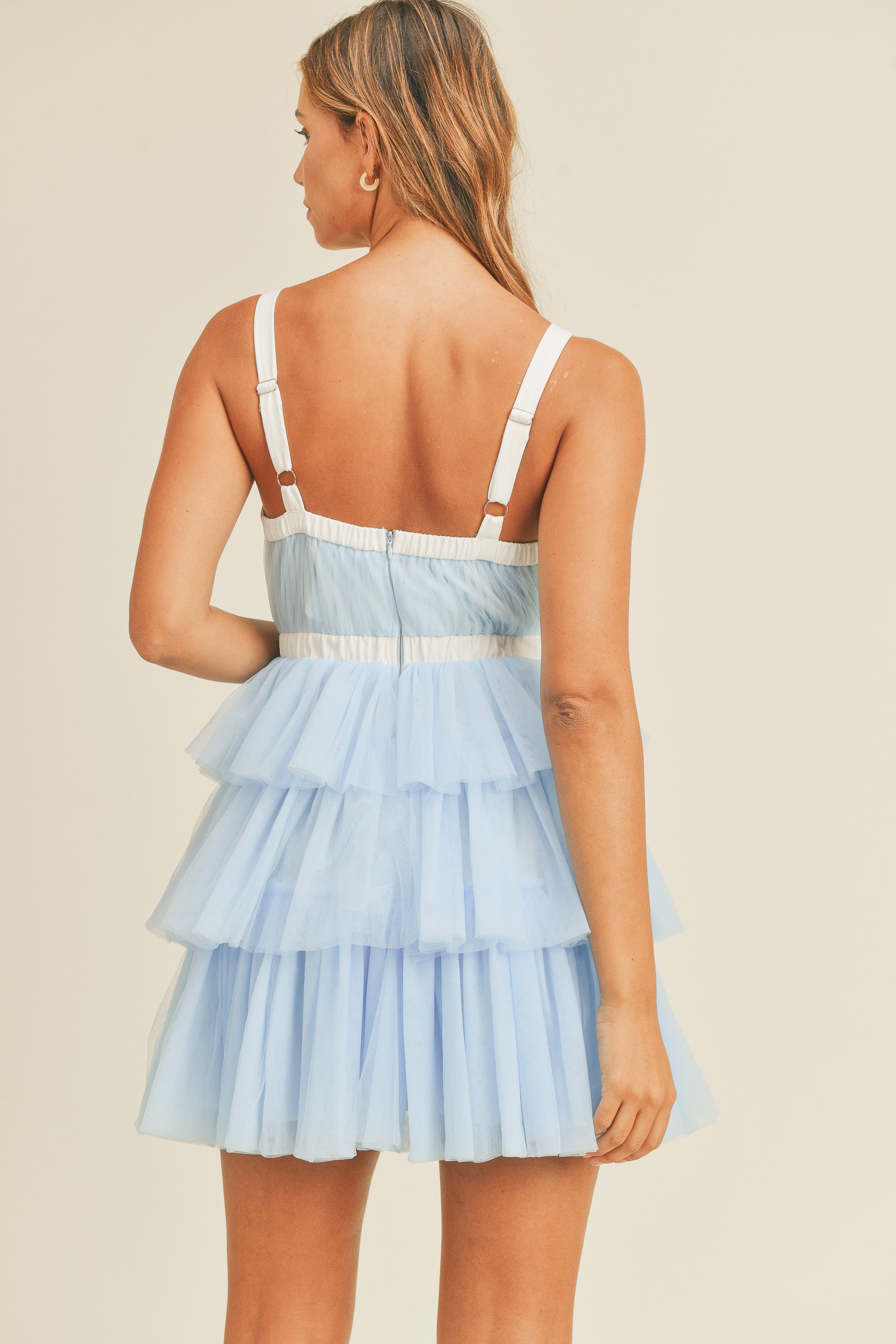 Baby Blue Tuelle Ruffle Tiered Mini Dress