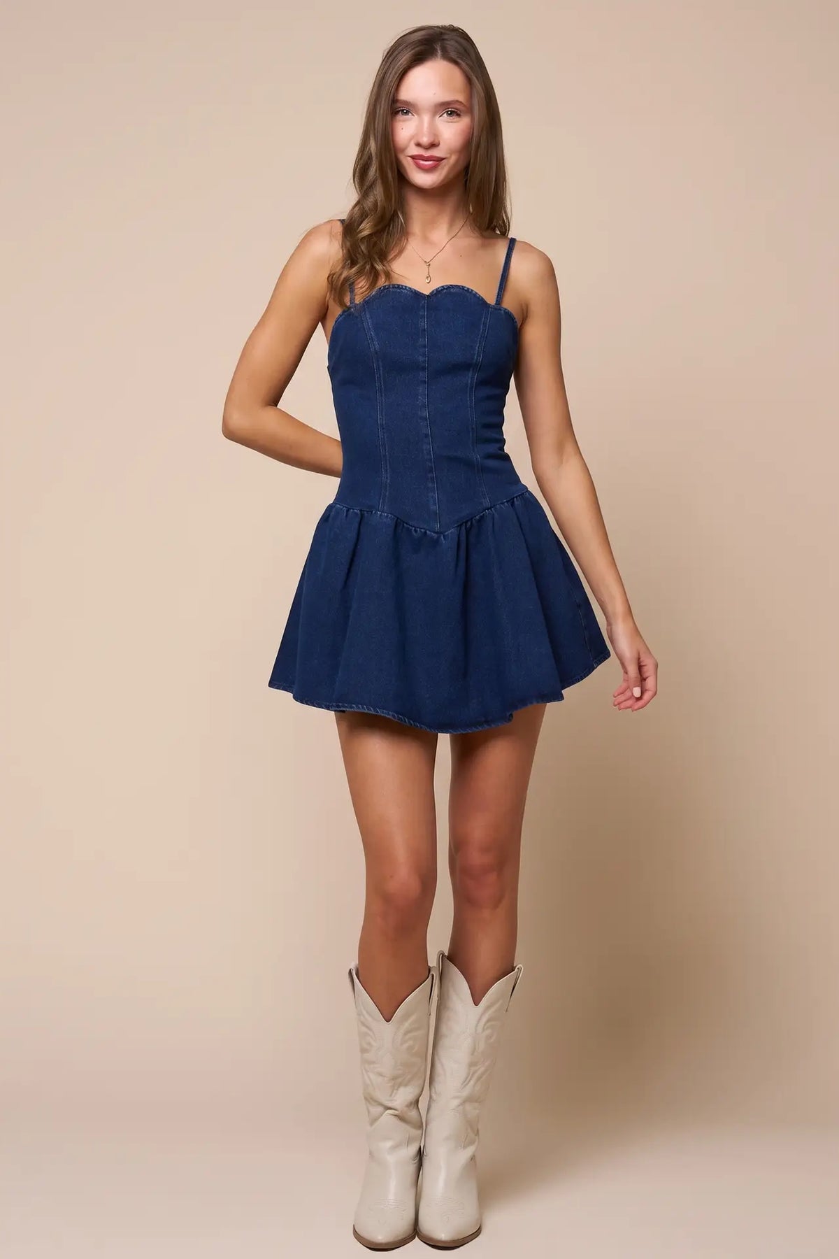 Denim Scalloped Dress