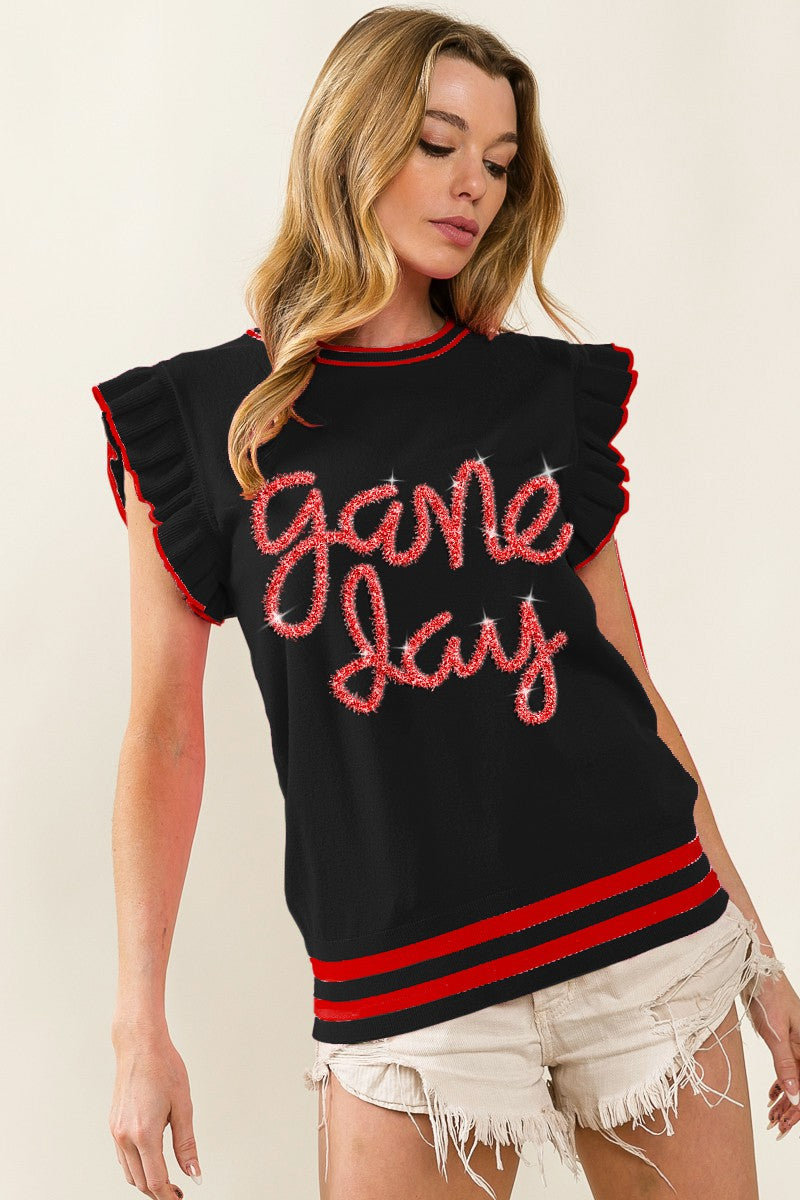 Black/Red Lettering Game Day Top S-XL