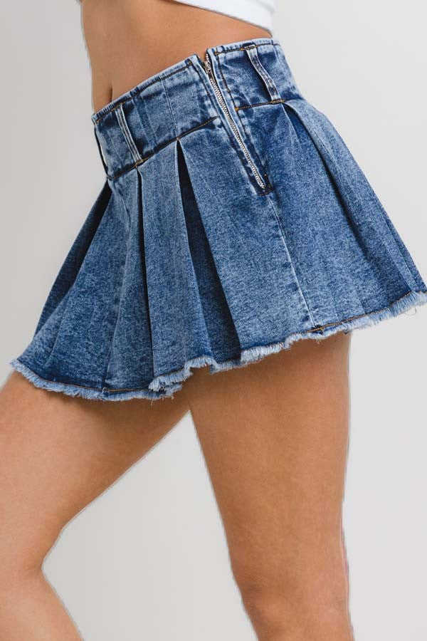 Denim Pleated Skort