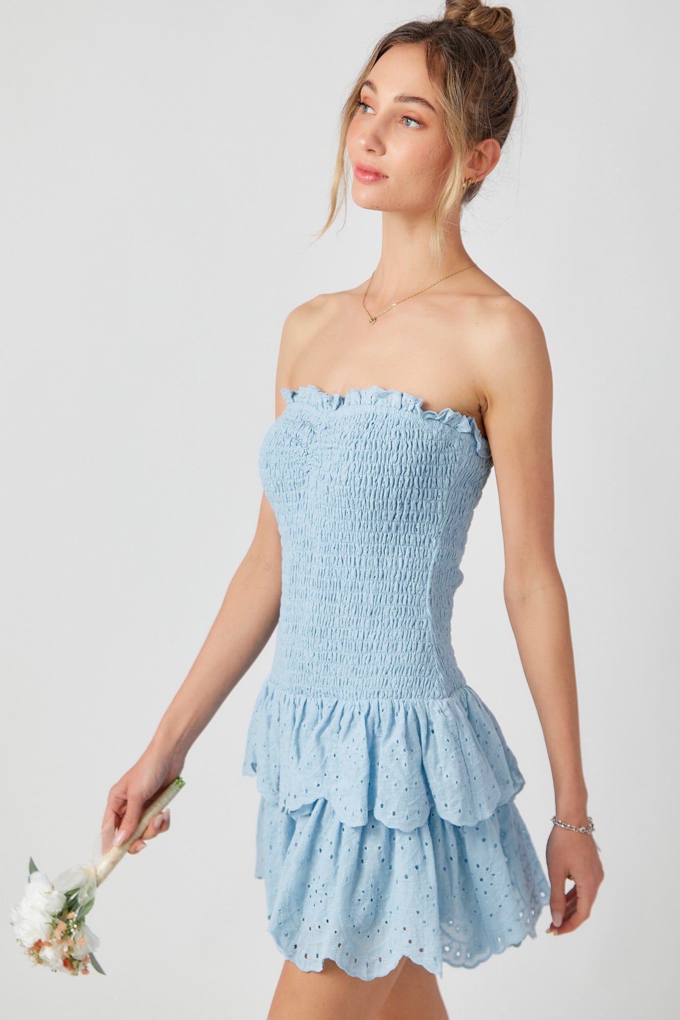 Smocked Ruffle Mini Dress Baby Blue