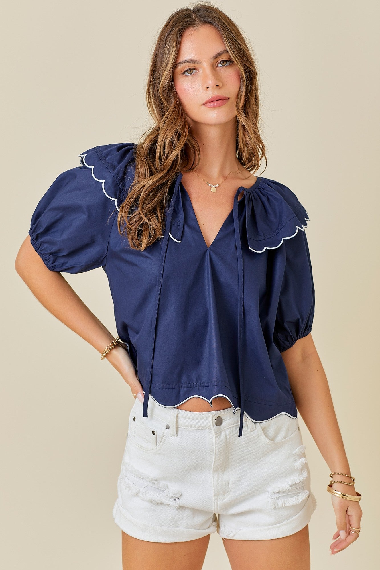 Navy Blue Scallop Top