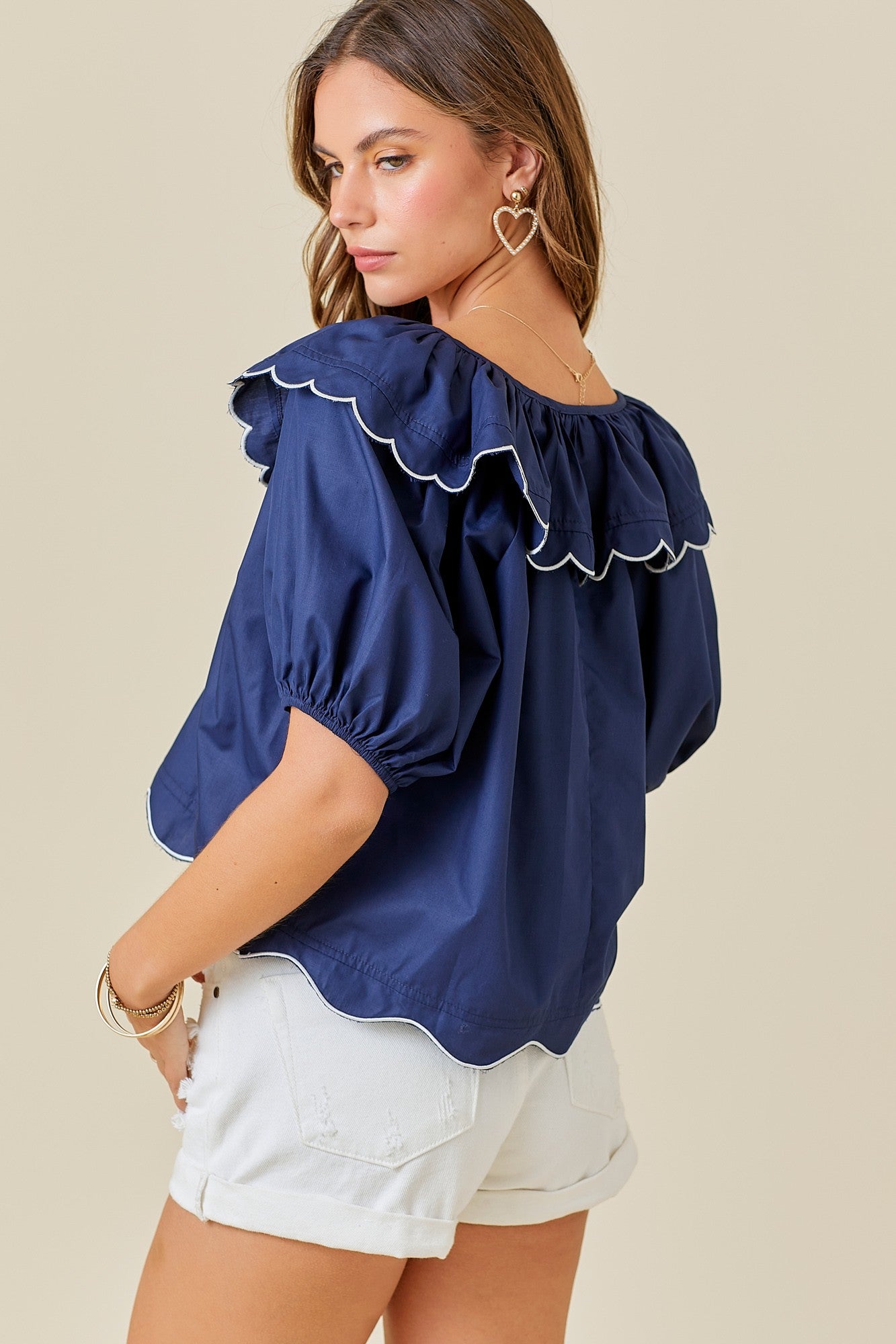 Navy Blue Scallop Top