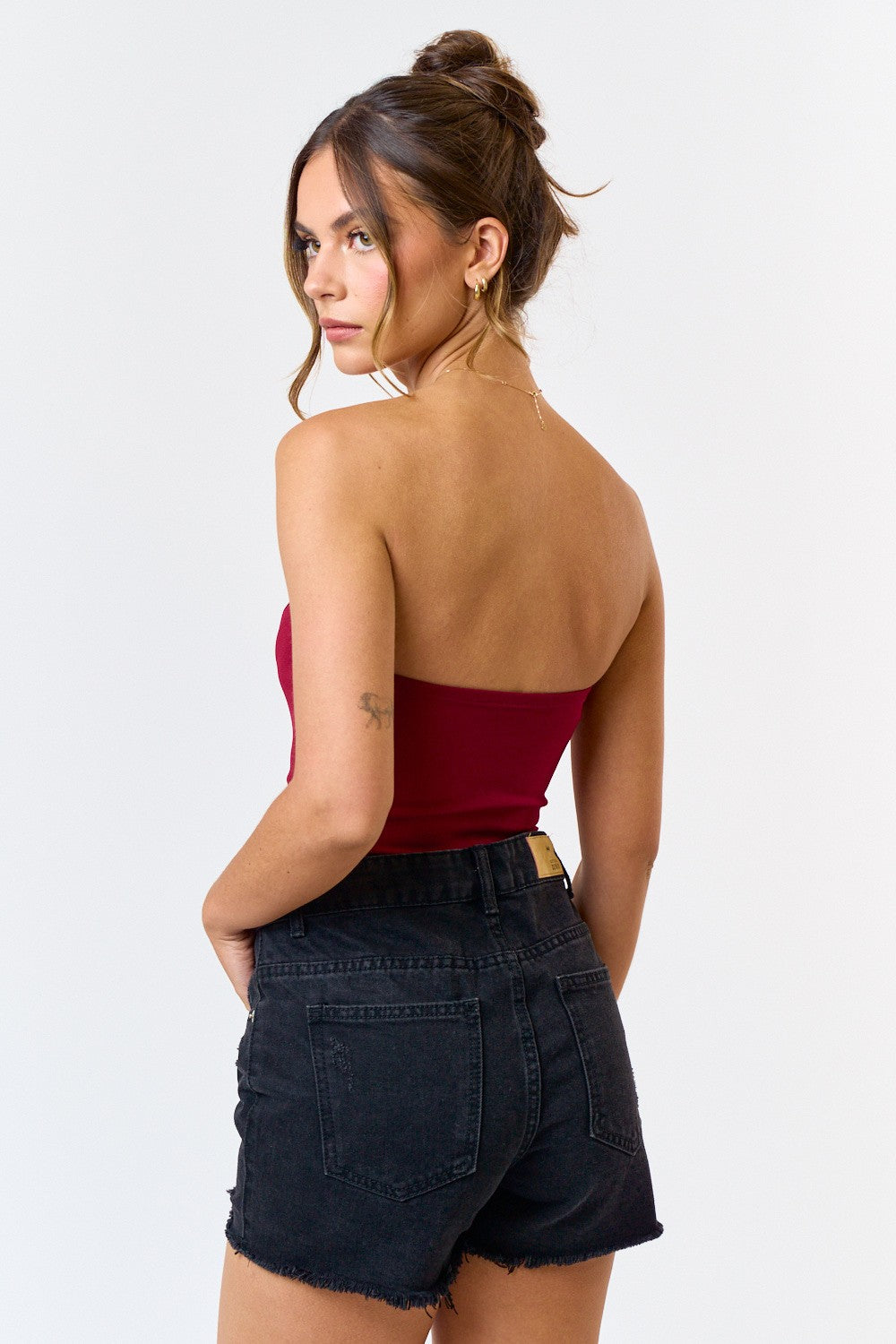 Maroon V-Neck Strapless Bodysuit