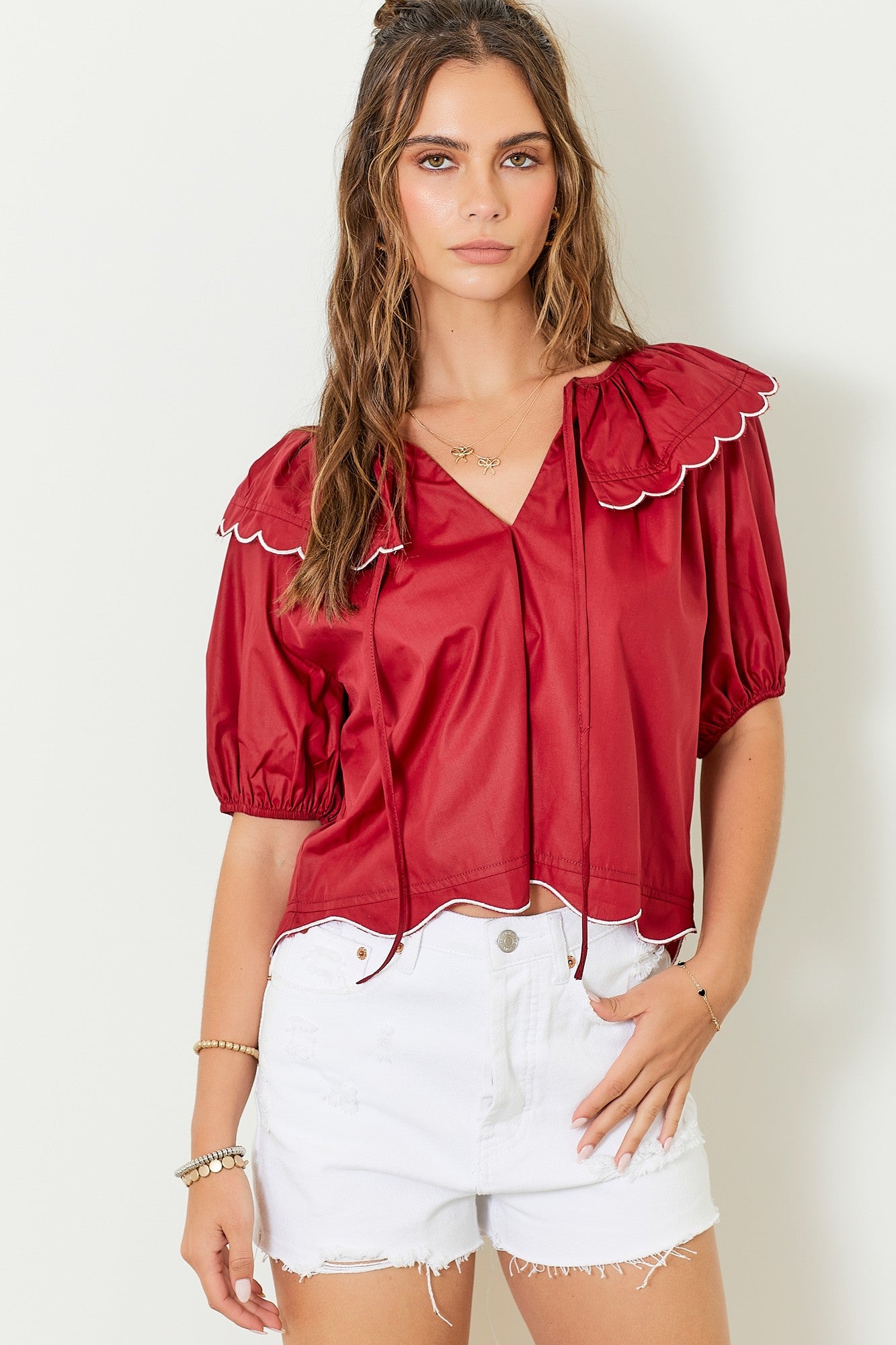 Burgandy Scallop Top