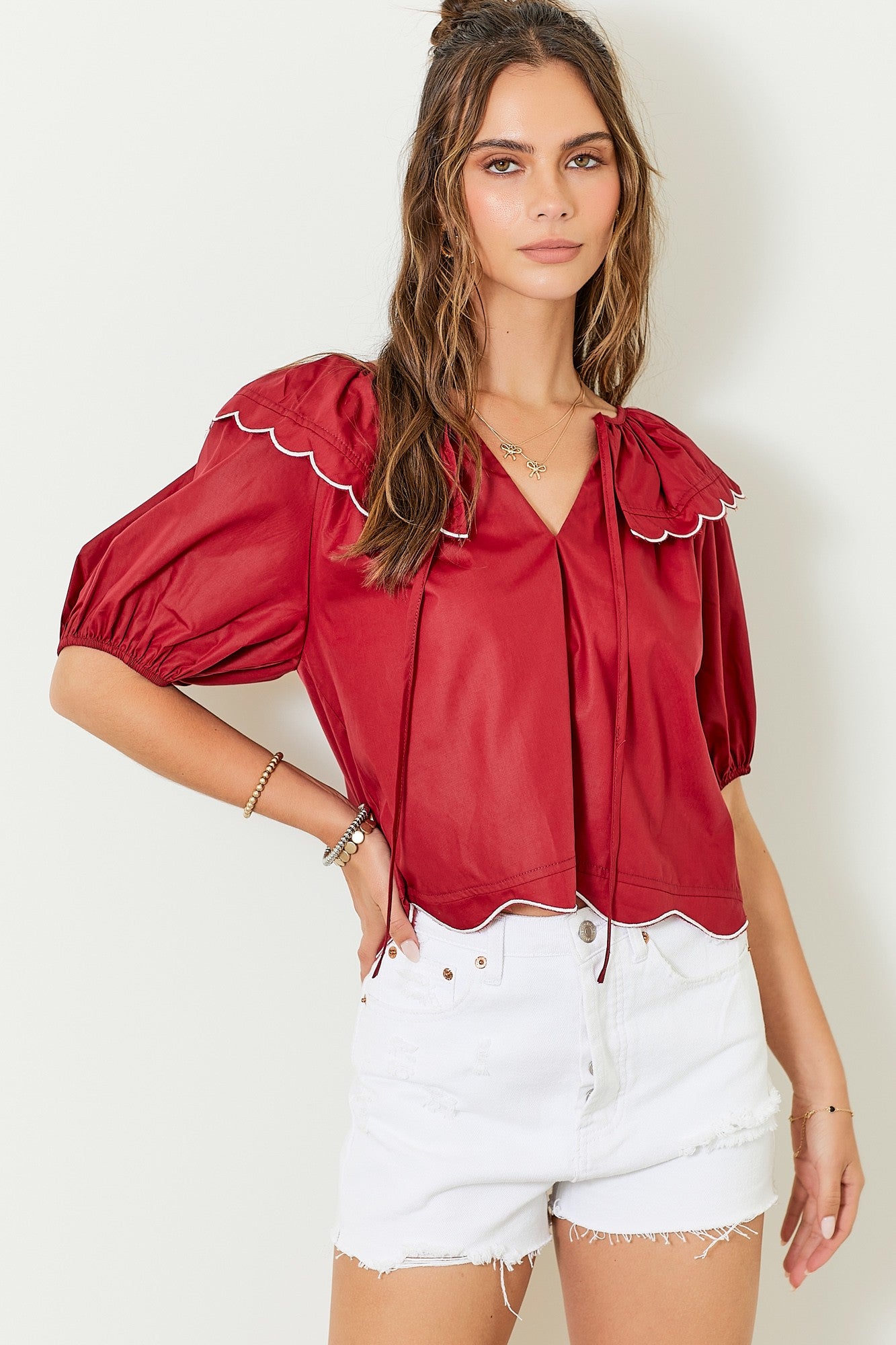 Burgandy Scallop Top