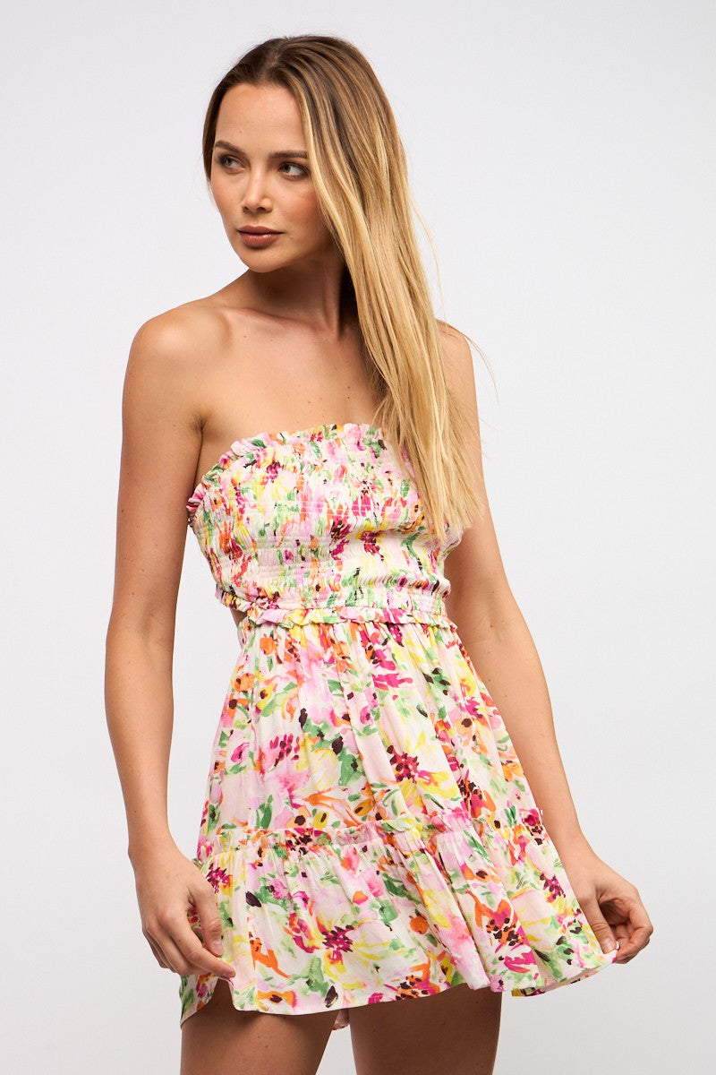 Floral Open Back Tie Mini Dress