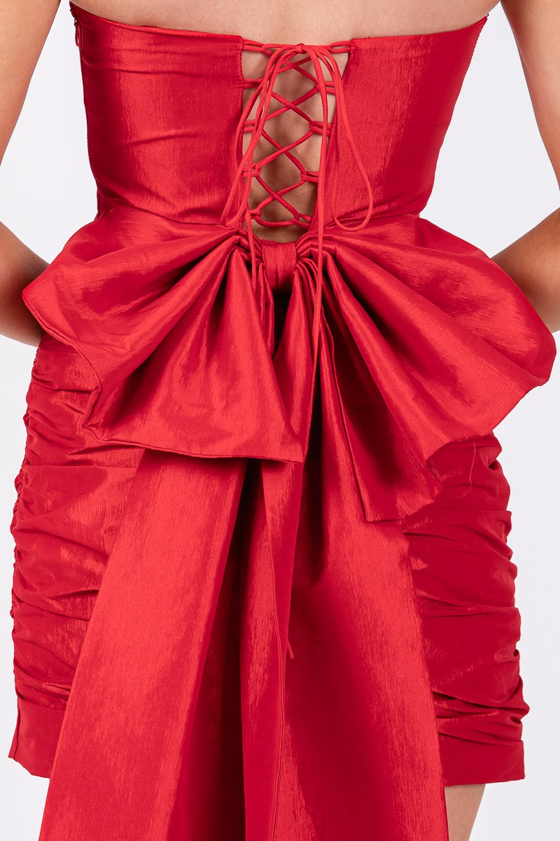 Red Satin Back Ribbon Mini Dress