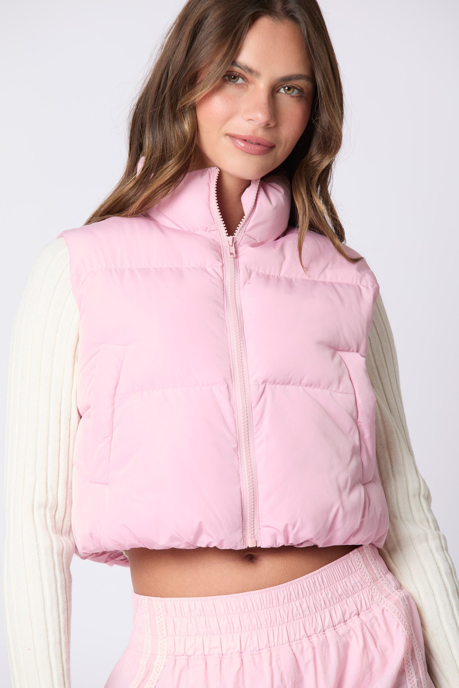 Pink Puffer Vest w/Satin Bow