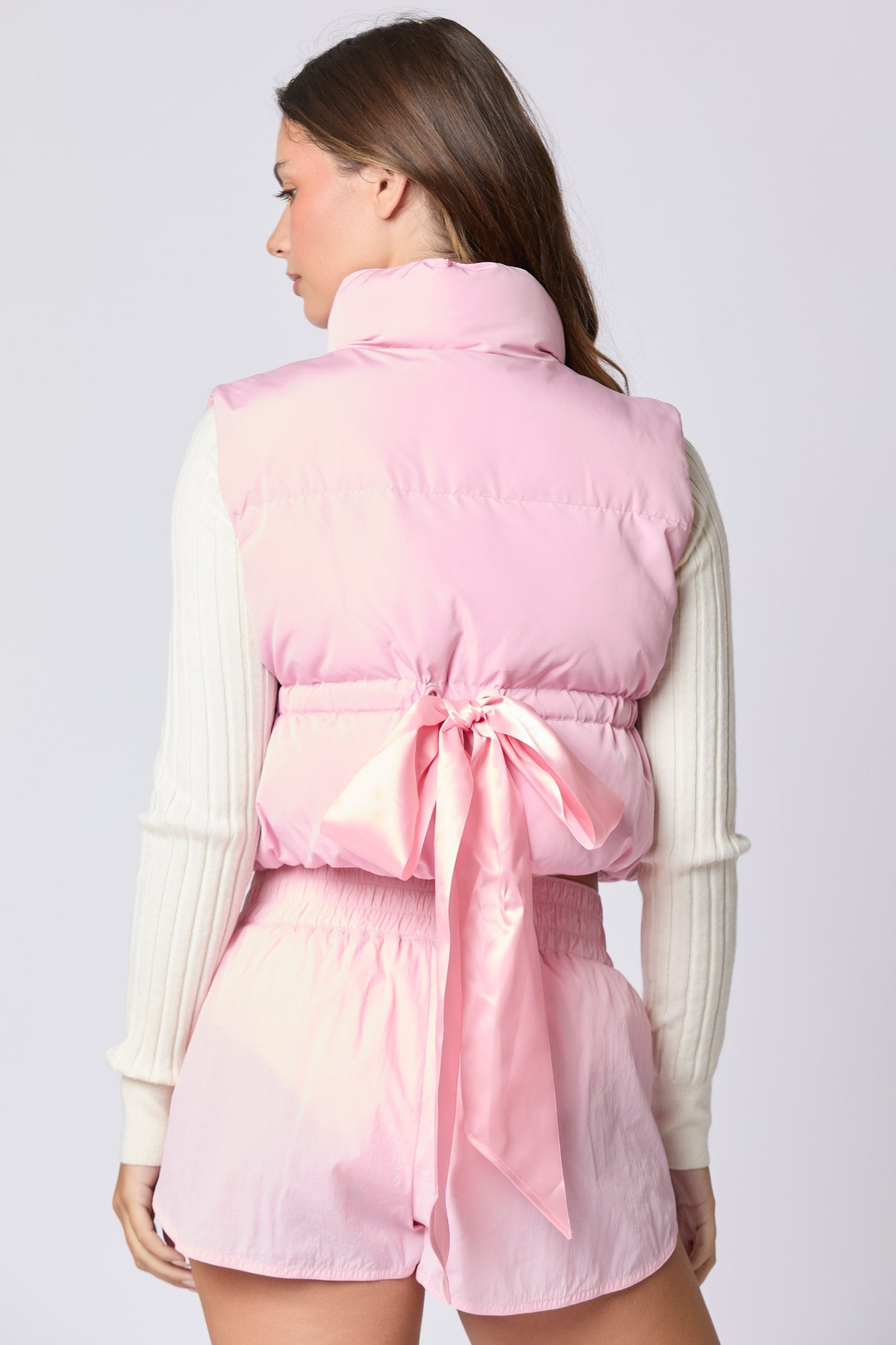 Pink Puffer Vest w/Satin Bow