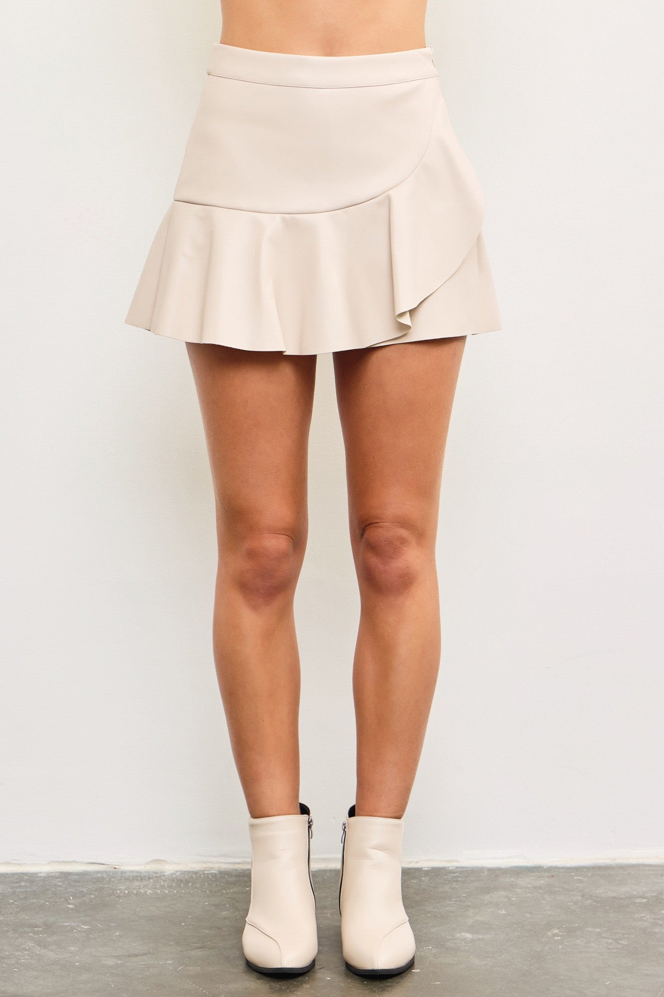 Cream Ruffle Leather Mini Skort