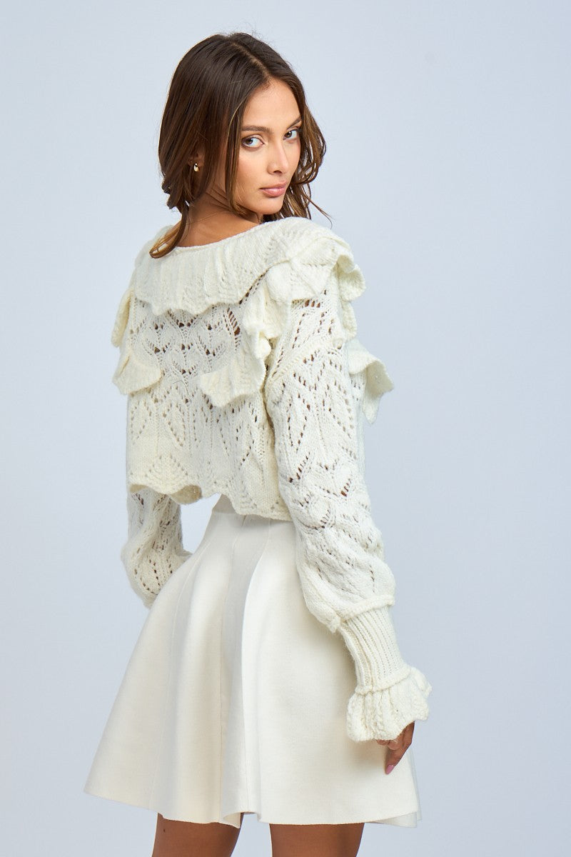 Ivory Ruffle Crop Sweater