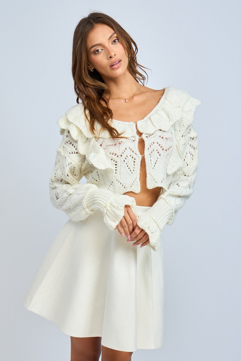 Ivory Ruffle Crop Sweater