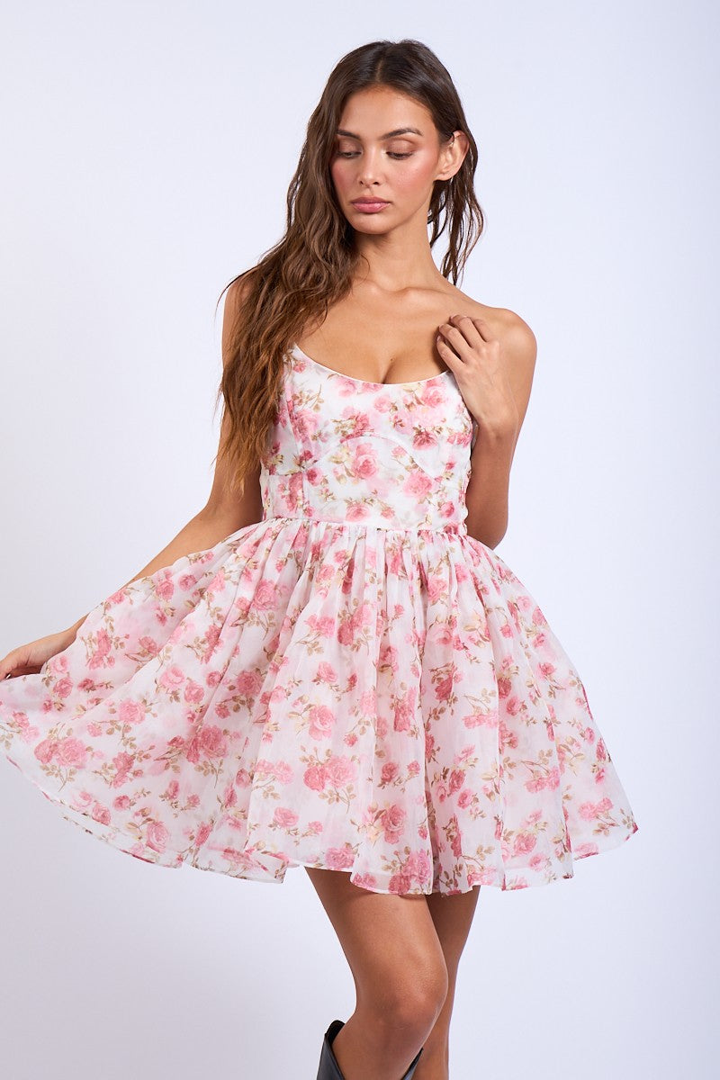 Floral Baby Doll Sheer Mini Dress