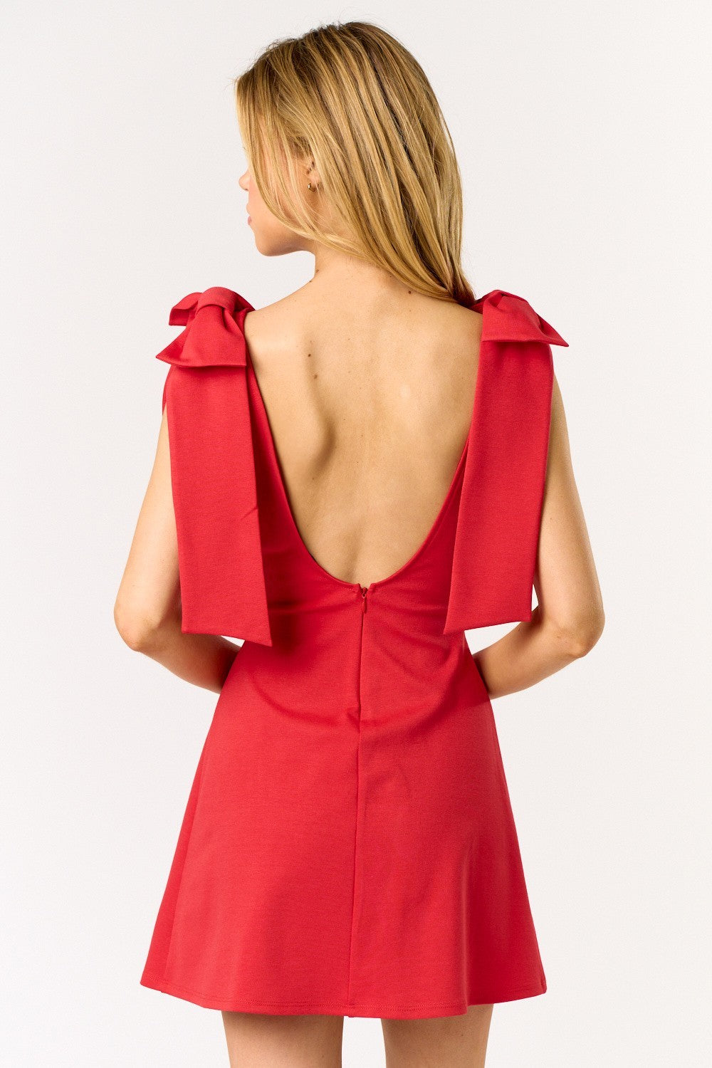 Red Shoulder Bow Dress