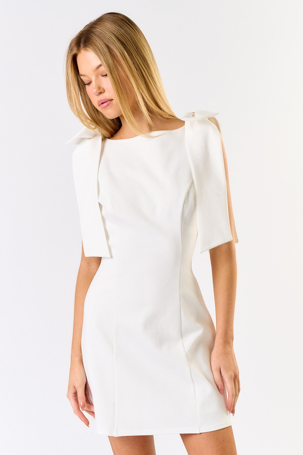 White Shoulder Bow Dress