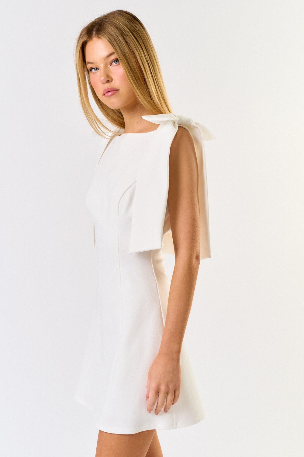 White Shoulder Bow Dress