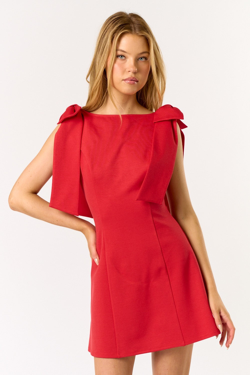 Red Shoulder Bow Dress